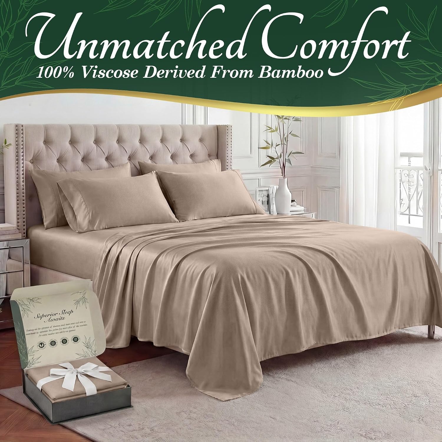 Thumbnail 1 de DECOLURE Viscose Bamboo King Sheets 6Pc 17