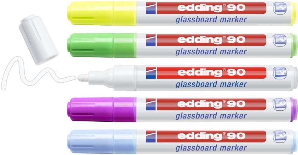 Thumbnail 3 de edding 90 Glasboardmarker – 10er-Set, bunte Farben, Rundspitze 2–3 mm, trocken abwischbar