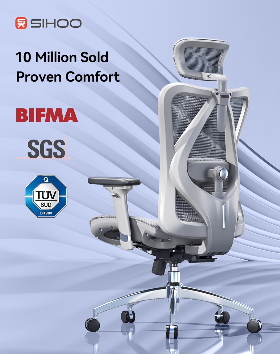 Detalle de SIHOO M57: sedia ergonomica da ufficio con schienale alto, design traspirante e regolazione 3D
