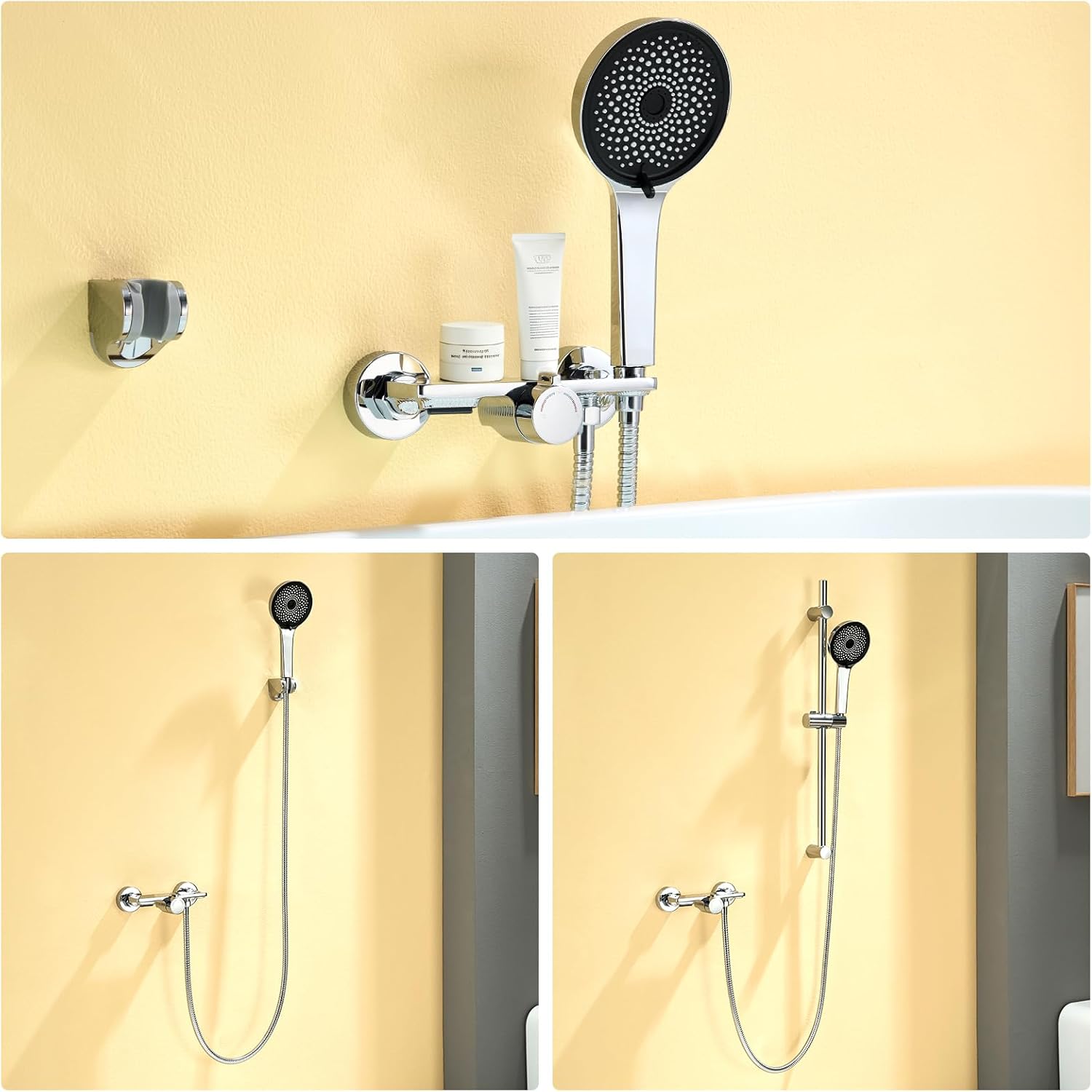 Thumbnail 4 de Auralum Miscelatore doccia in ottone con porta sapone, soffione 5 funzioni e tubo doccia 1,5 m