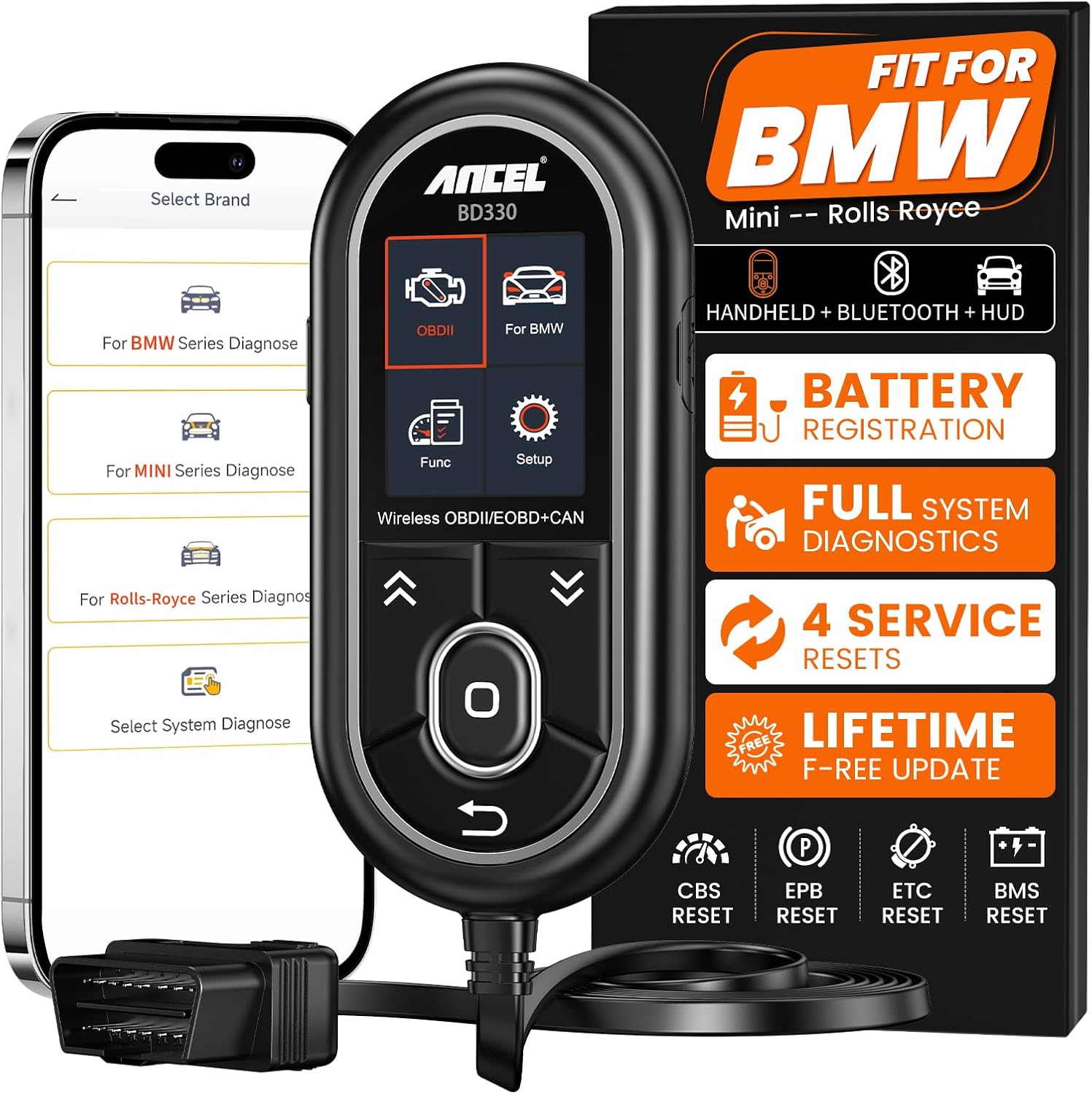 Detalle de (Upgraded BD310) ANCEL BD330: BMW OBD2 Scanner with Battery Registration, Full System Diagnostics
