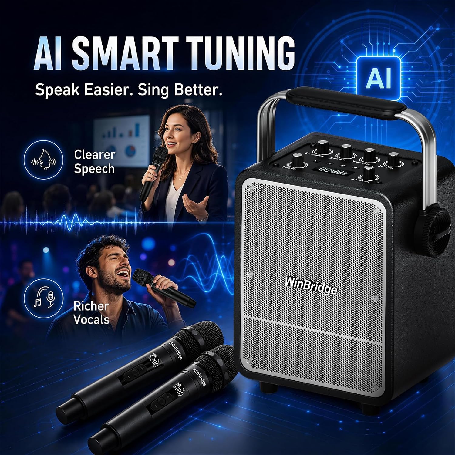 Thumbnail 2 de ResponseBridge RBS200 S200 Karaoke Machine, 150W with Two Wireless Mics