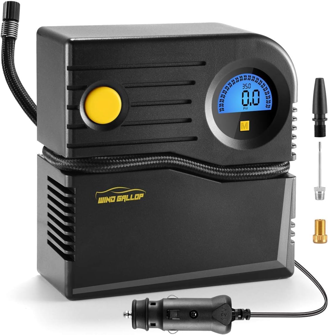 Detalle de WindGallop Car Tyre Inflator Air Compressor: Compact 12V Pump with Gauge and Adapters