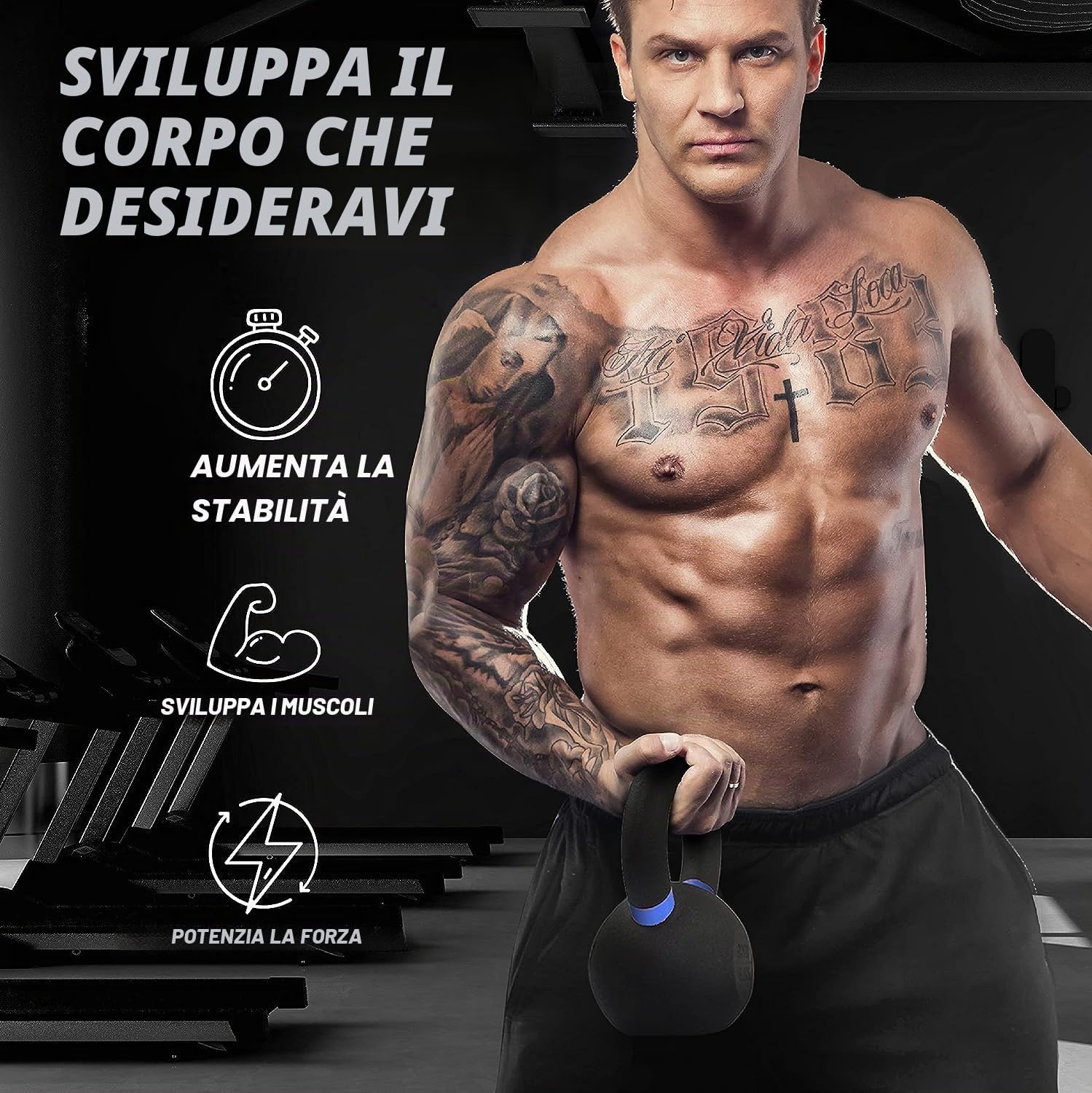 Detalle de Yes4All Kettlebell da 4–32 kg rivestita in polvere con impugnatura lunga – kettlebell da competizione