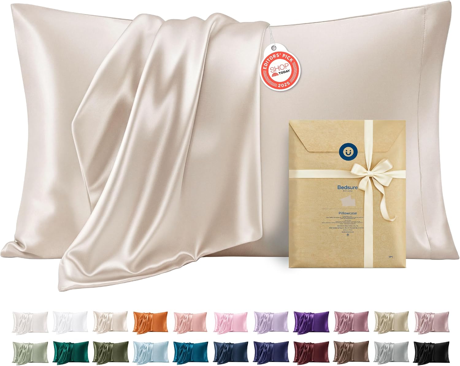 Detalle de Bedsure King Satin Pillowcases, 2-Pack, Beige Polyester with Envelope Closure