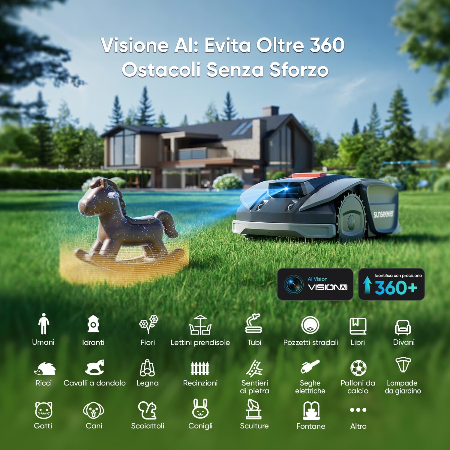 Detalle de Sunseeker S3: Robot Tagliaerba Senza Filo per Giardini fino a 800 m² con RTK + Vision