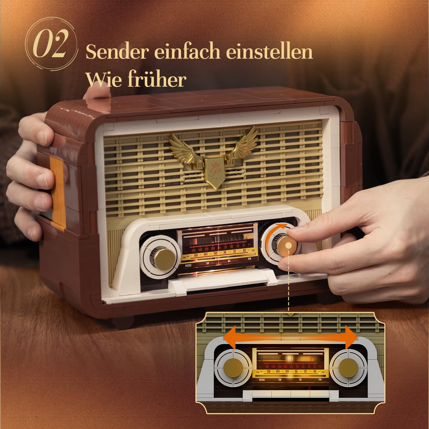 Detalle de PANTASY Vintage Radio Klemmbaustein-Set – Retro-Design trifft moderne Technik