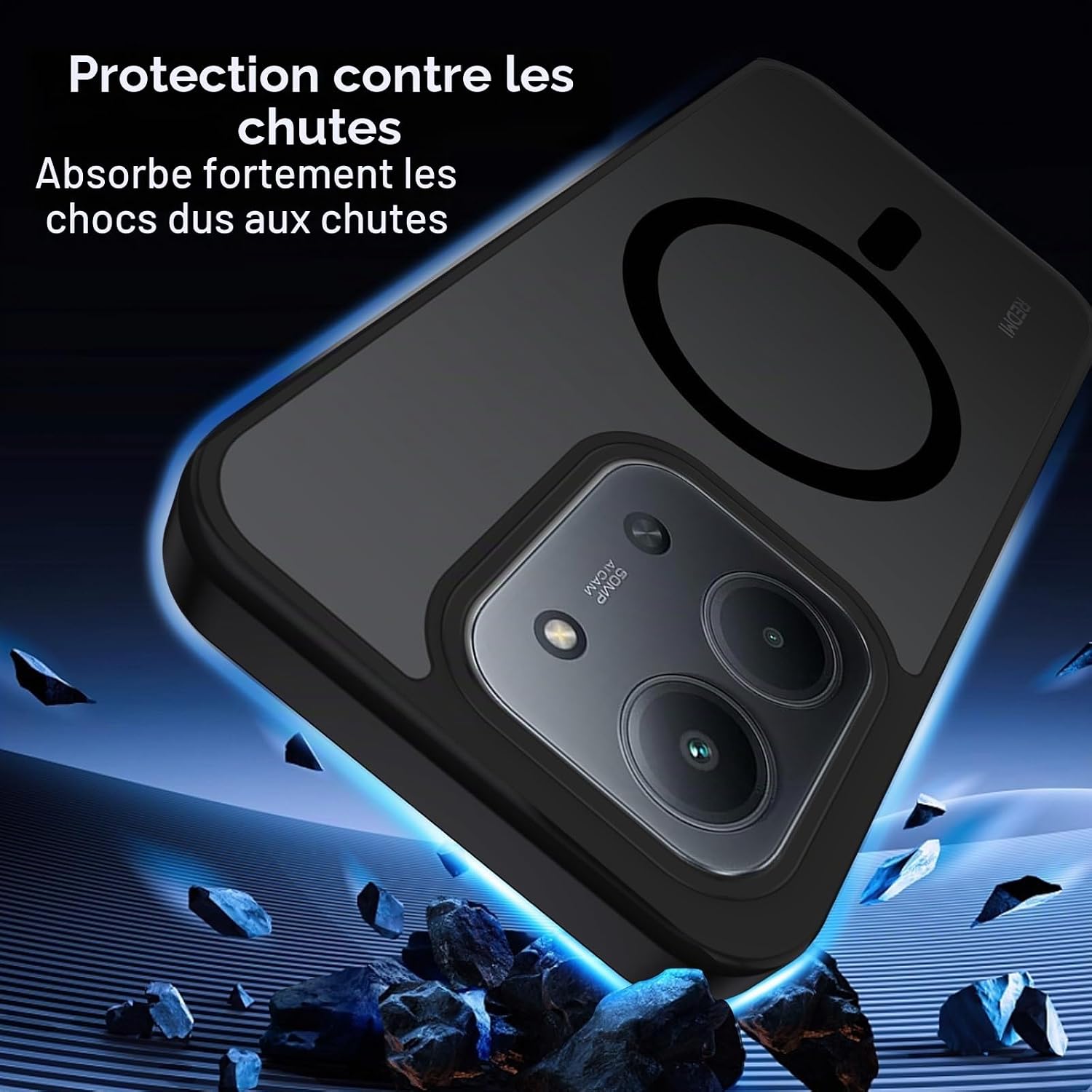 Detalle 2 de XTCASE Coque Magnétique pour Xiaomi Redmi 15C — Étui Translucide Mat, Protection Antichoc et MagSafe