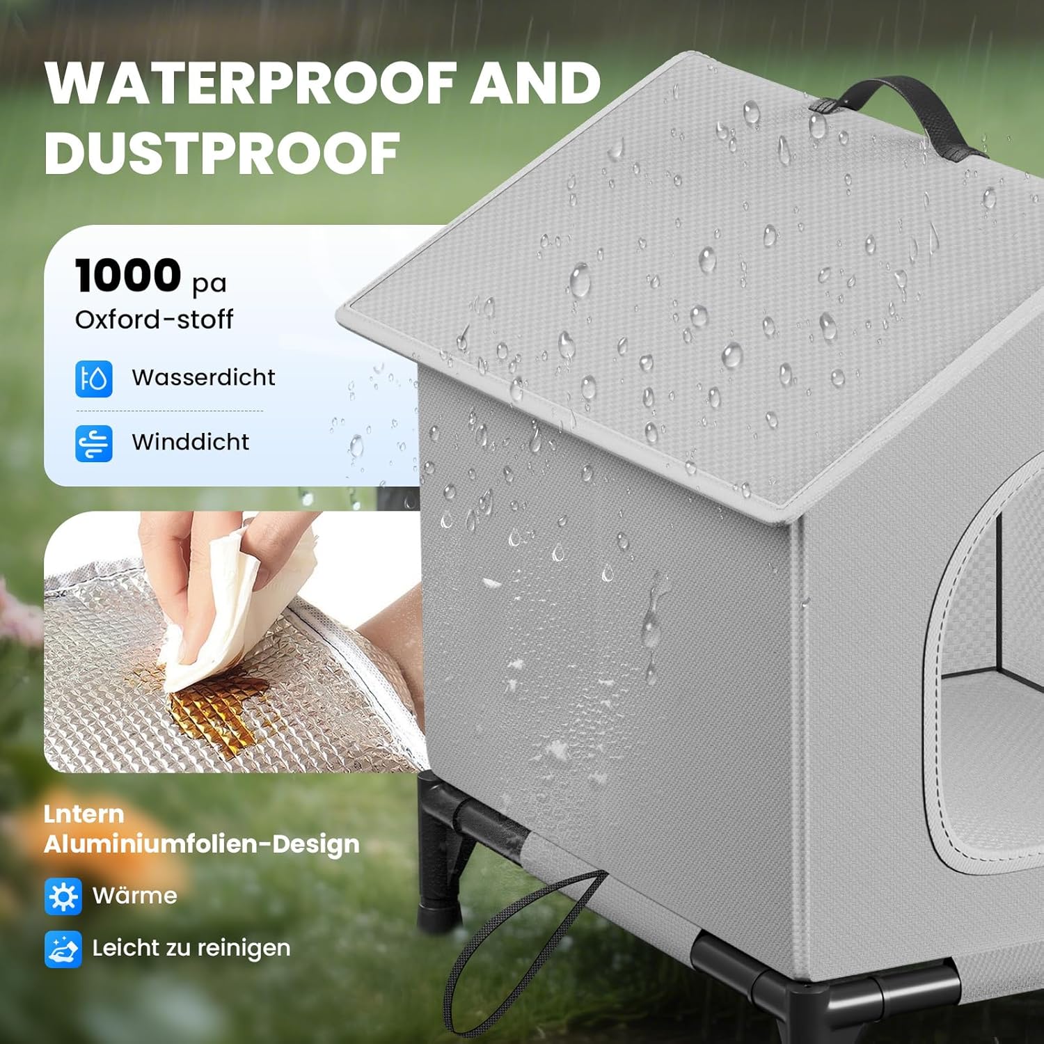 Thumbnail 5 de Wasserdichtes Outdoor Katzenhaus mit Türvorhang – 4-Jahreszeiten Modell (34x40x47 cm, Grau) von „Wasserdichtes Outdoor Katzenhaus“