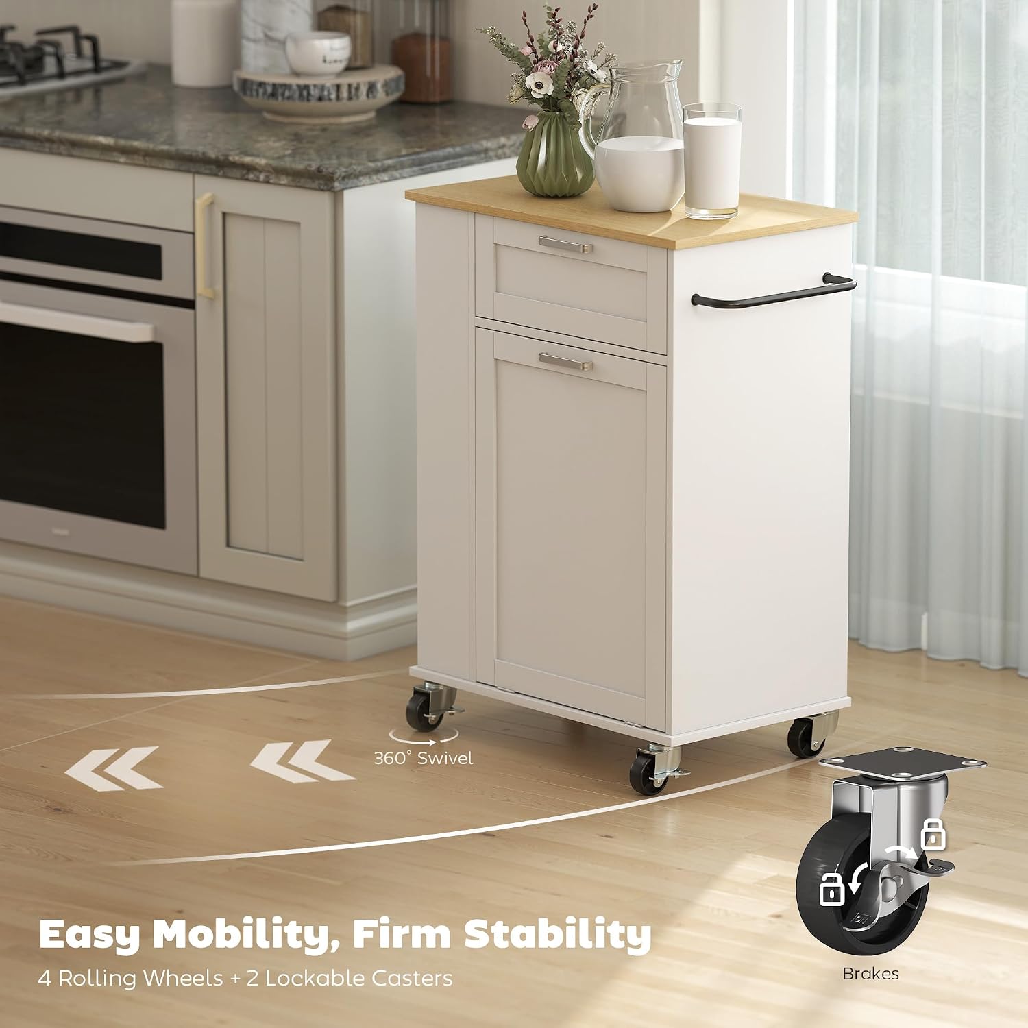 Detalle de HOMCOM 801-414V80WT Kitchen Storage Trolley, White, with Tilt-Out Cabinet