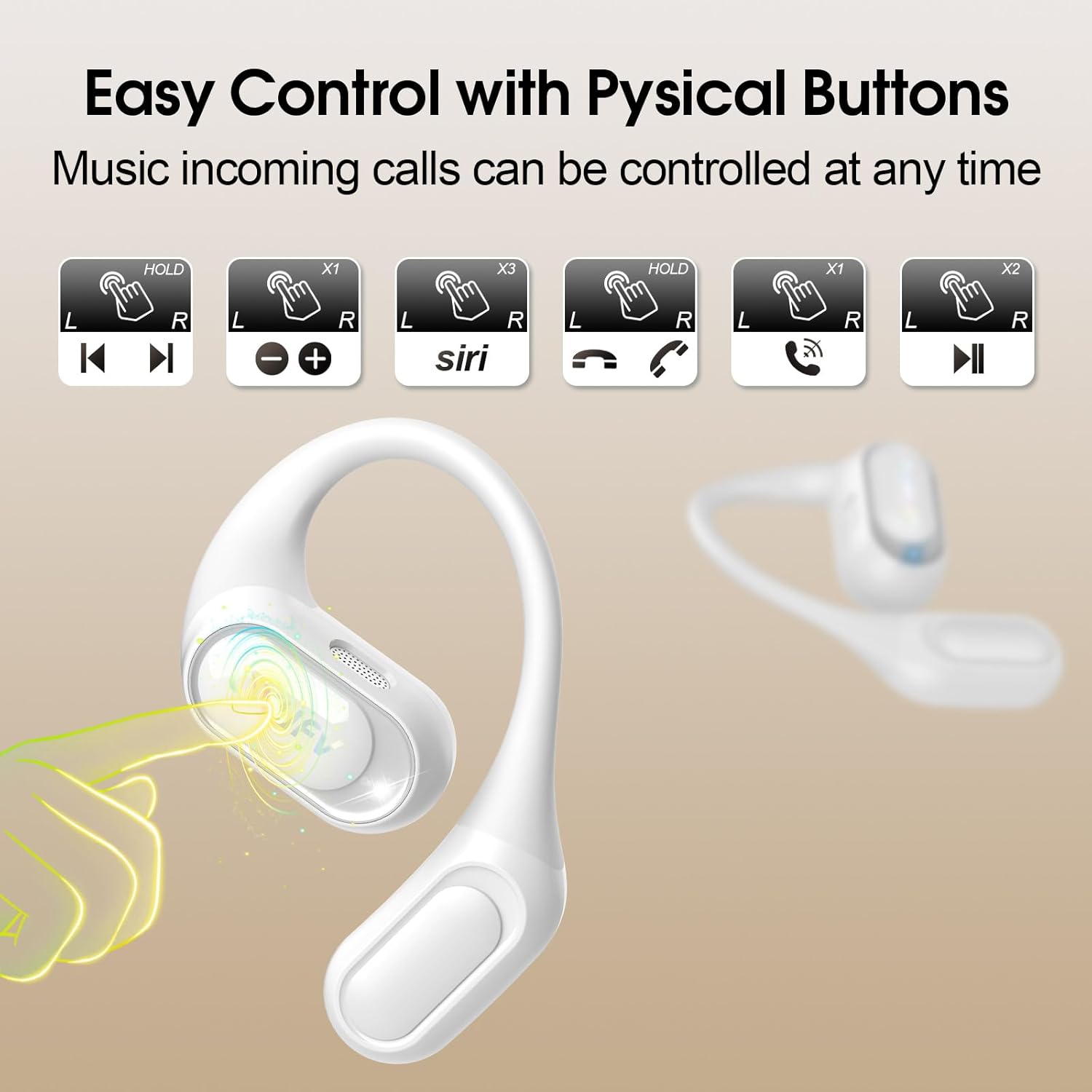 Thumbnail 6 de Open-Ear Headphones with Bluetooth 5.4: Deep Bass Open-Ear Earbuds (White)