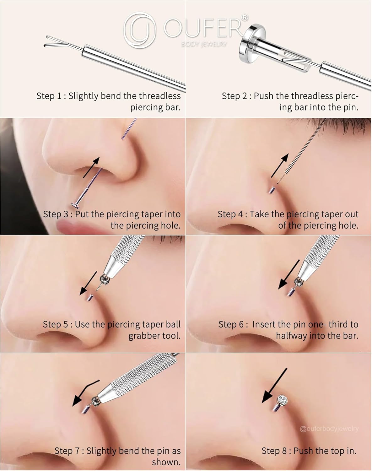 Thumbnail 5 de OUFER Ensemble Pinces Piercing Acier 16G 18G