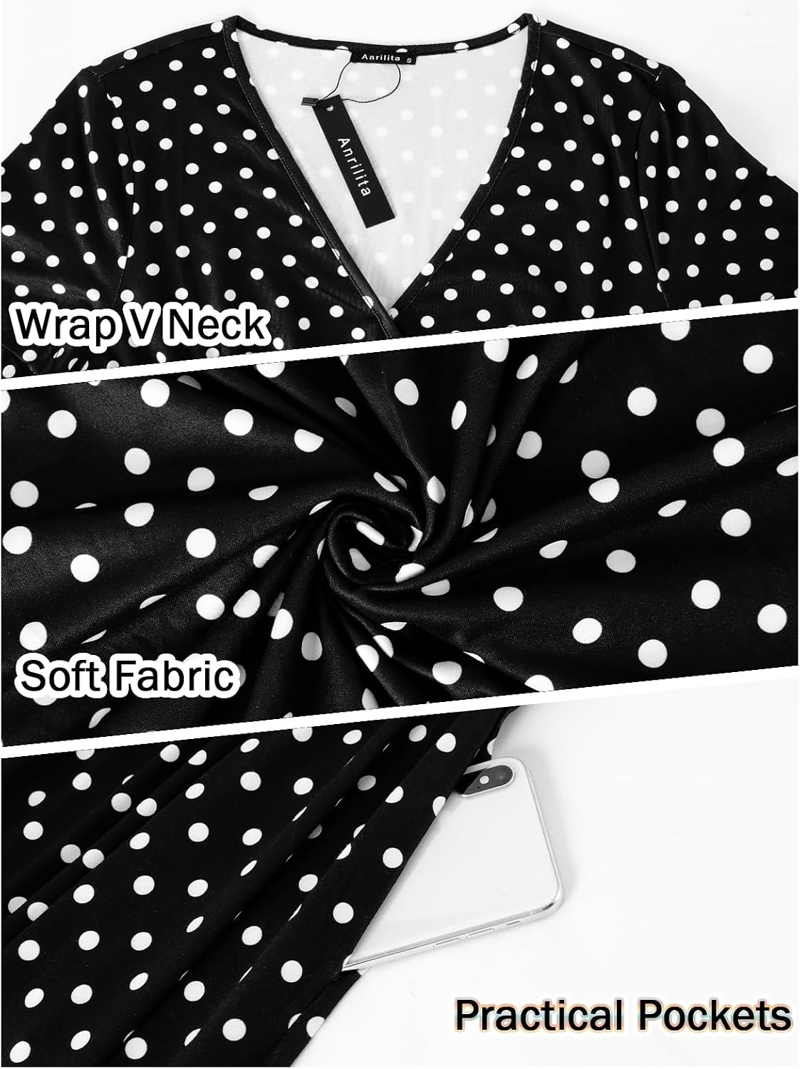 Detalle 1 de ANRILITA Maxi Dress for Women 2026 Wrap V-Neck Empire Waist with Pockets