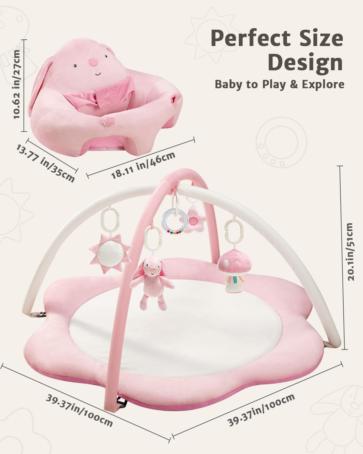 Detalle 2 de suihuooo 3-in-1 Baby Play Mat with Infant Seat and 5 Detachable Toys