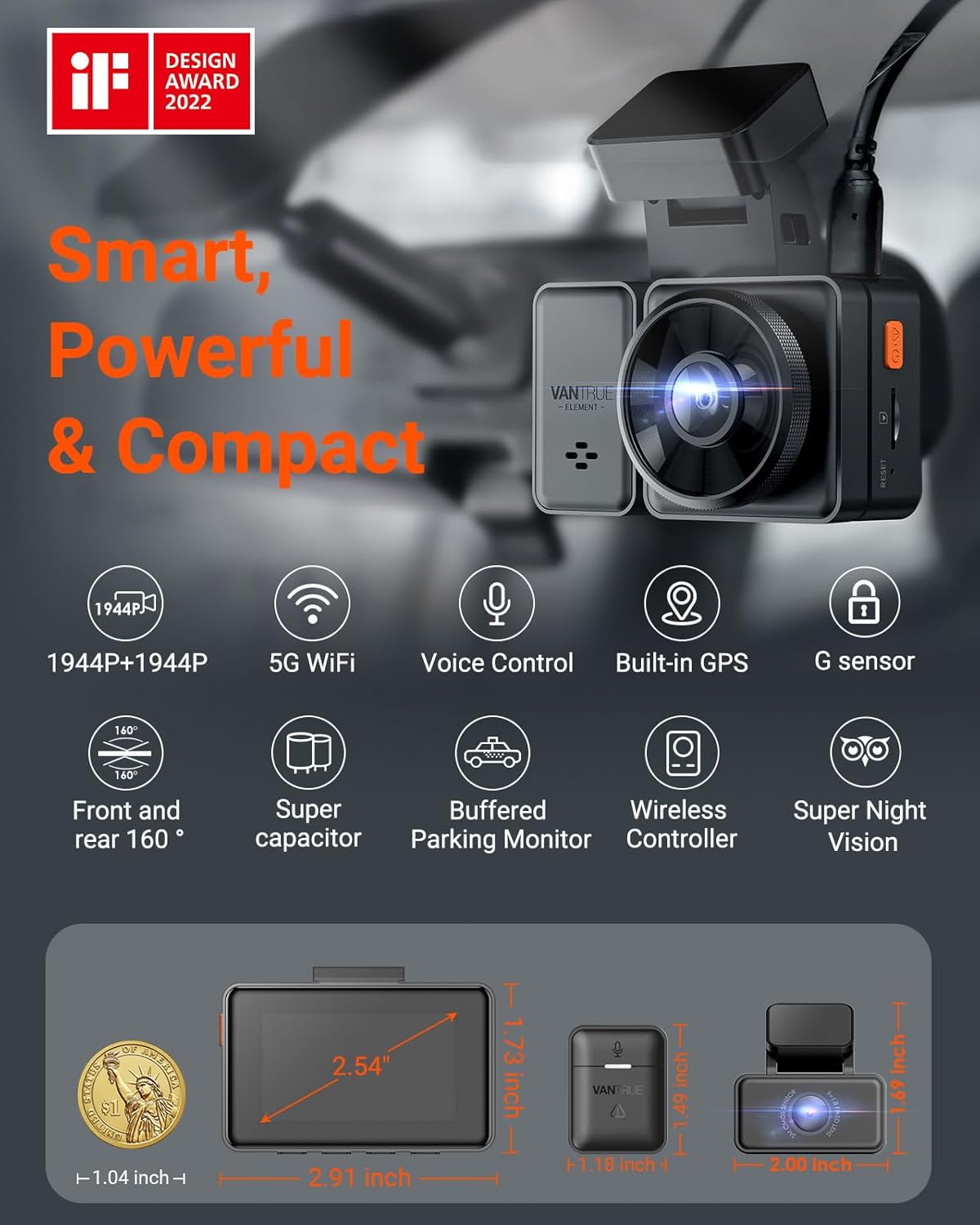 Thumbnail 6 de Vantrue E2 Dash Cam Front and Rear — 2.7K + 2.7K Dual Dash Camera