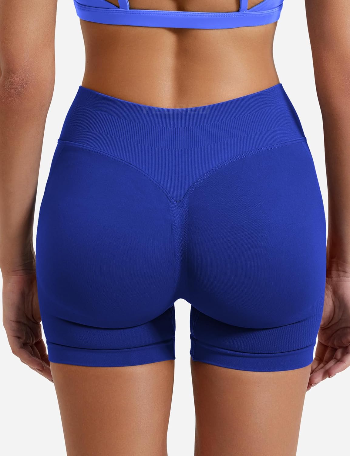 Detalle de YEOREO SoftHue Damen Sport-Shorts mit Invisible Scrunch Butt (4,5"), nahtlos & atmungsaktiv