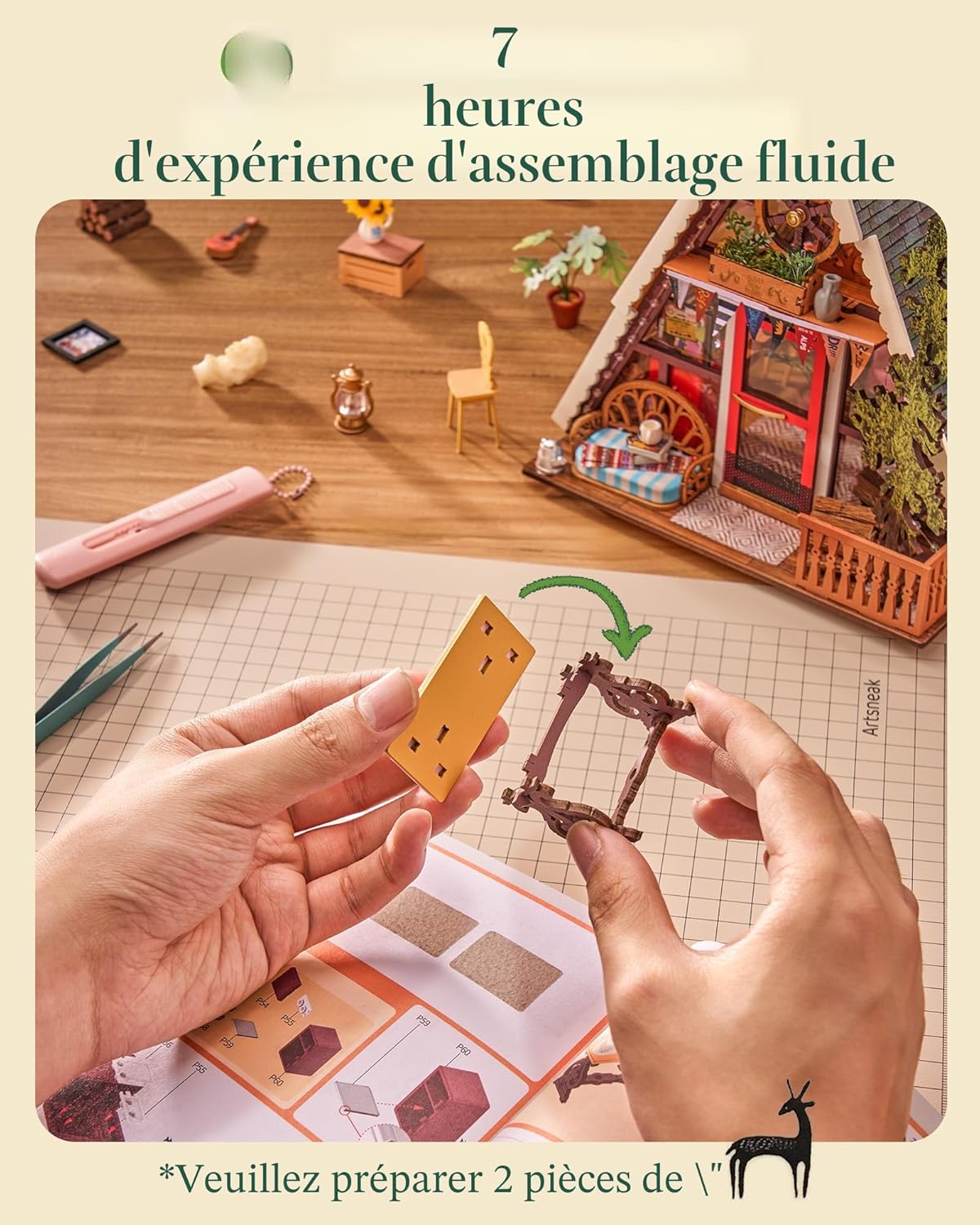 Thumbnail 6 de Rolife Maison de Poupée Cabane A-Frame – Kit miniature bois, lumière LED et ambiance forestière