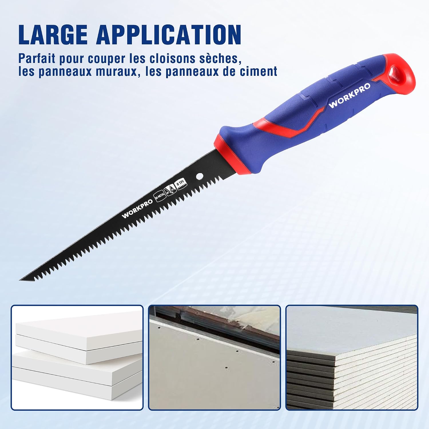 Detalle 2 de WORKPRO gipsplaatzaag 310 mm met bimetaalblad van 150 mm en 8 TPI