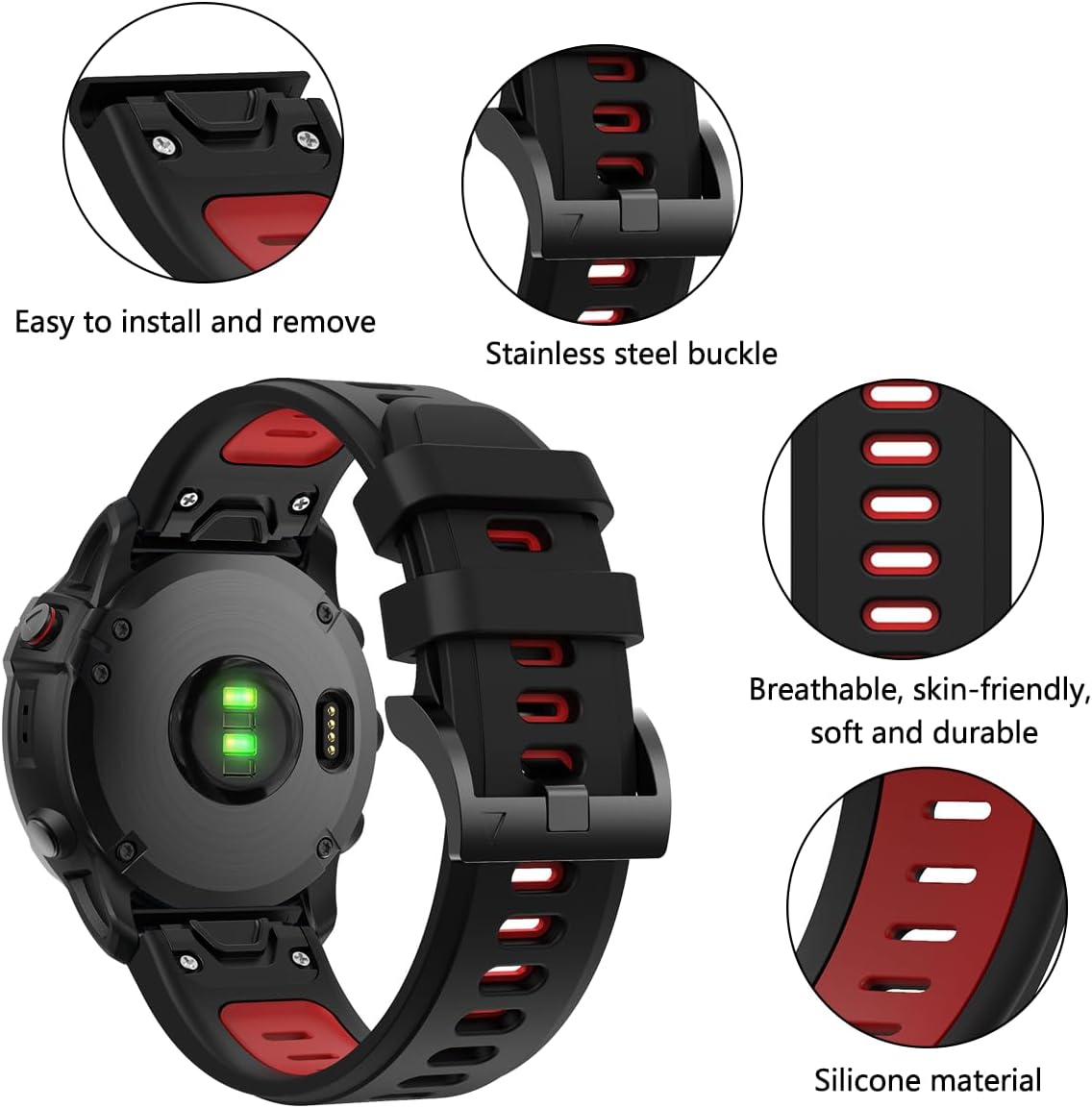 Thumbnail 2 de FiiMoo 22mm silicone replacement strap for Garmin Descent G2/G1, Fenix 8 47mm, Tactix 8 47mm and Quatix 7 Pro