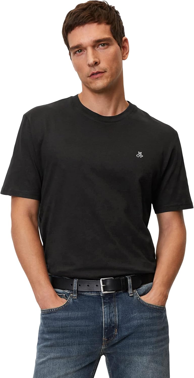 Detalle de Marc O'Polo Herren 51556 – T-Shirt mit Rundhals-Ausschnitt aus Bio-Baumwolle (1er Pack)