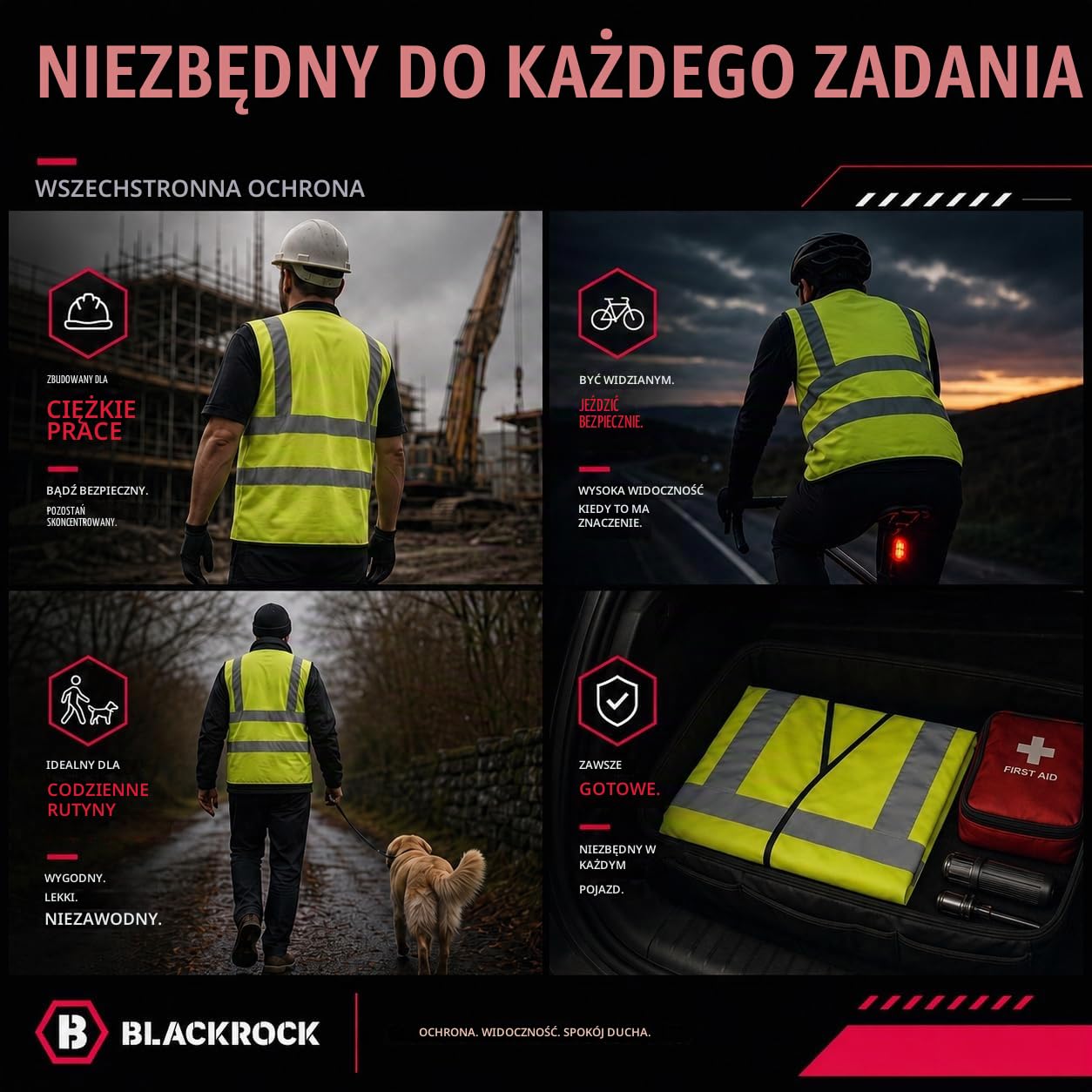 Detalle 2 de Blackrock męska kamizelka ostrzegawcza, żółta, duży rozmiar, EN20471 klasa 2