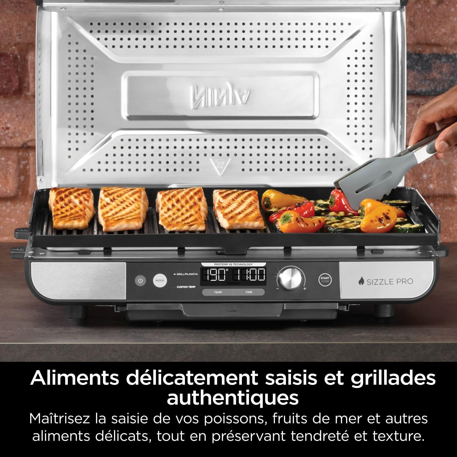 Thumbnail 6 de Ninja Sizzle Pro XL Gril Électrique Intérieur et Plancha Céramique – Gril Multifonction 1150 cm2, Argent/Noir GX101EU