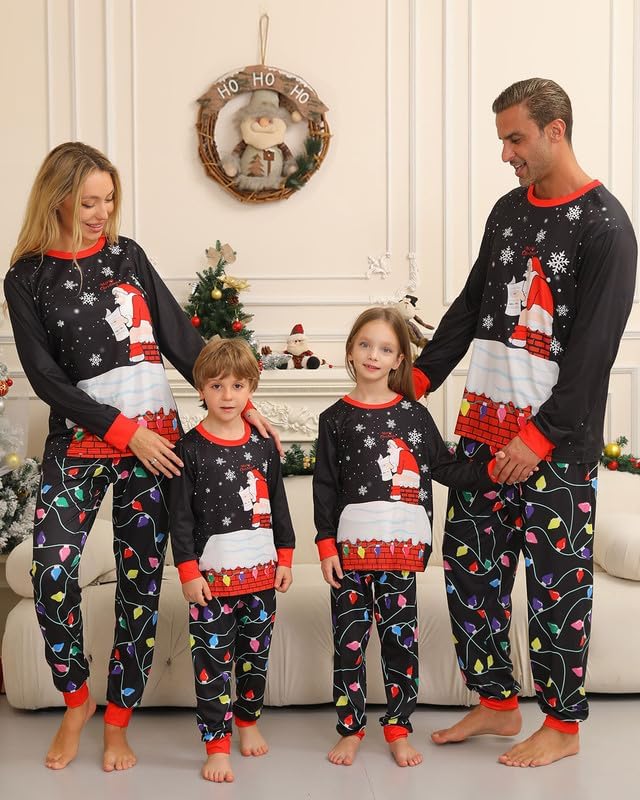 Detalle de Sizet Family Christmas Pajama Set, Elk & Red-and-Black Plaid, Long Sleeve