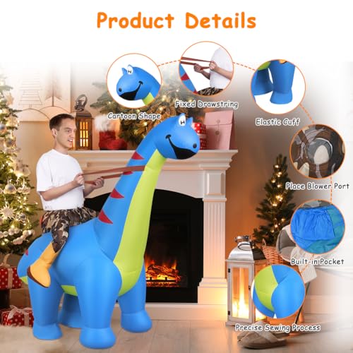 Detalle de AOOWU Aufblasbare Dino Kostüm Erwachsene – Costume Dinosaure Gonfiabile Blu, un tocco divertente per Carnevale, Halloween e feste