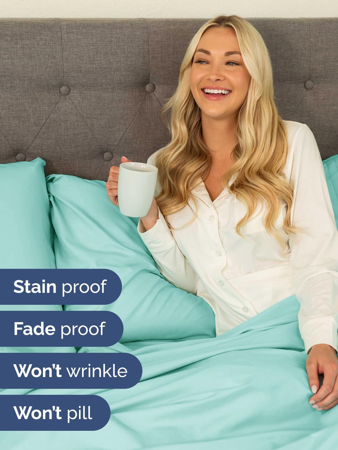 Thumbnail 3 de Extra Deep Queen Sheet Set (4-Piece) Breathable Cooling Microfiber with Extra-Deep Pockets — Spa Blue