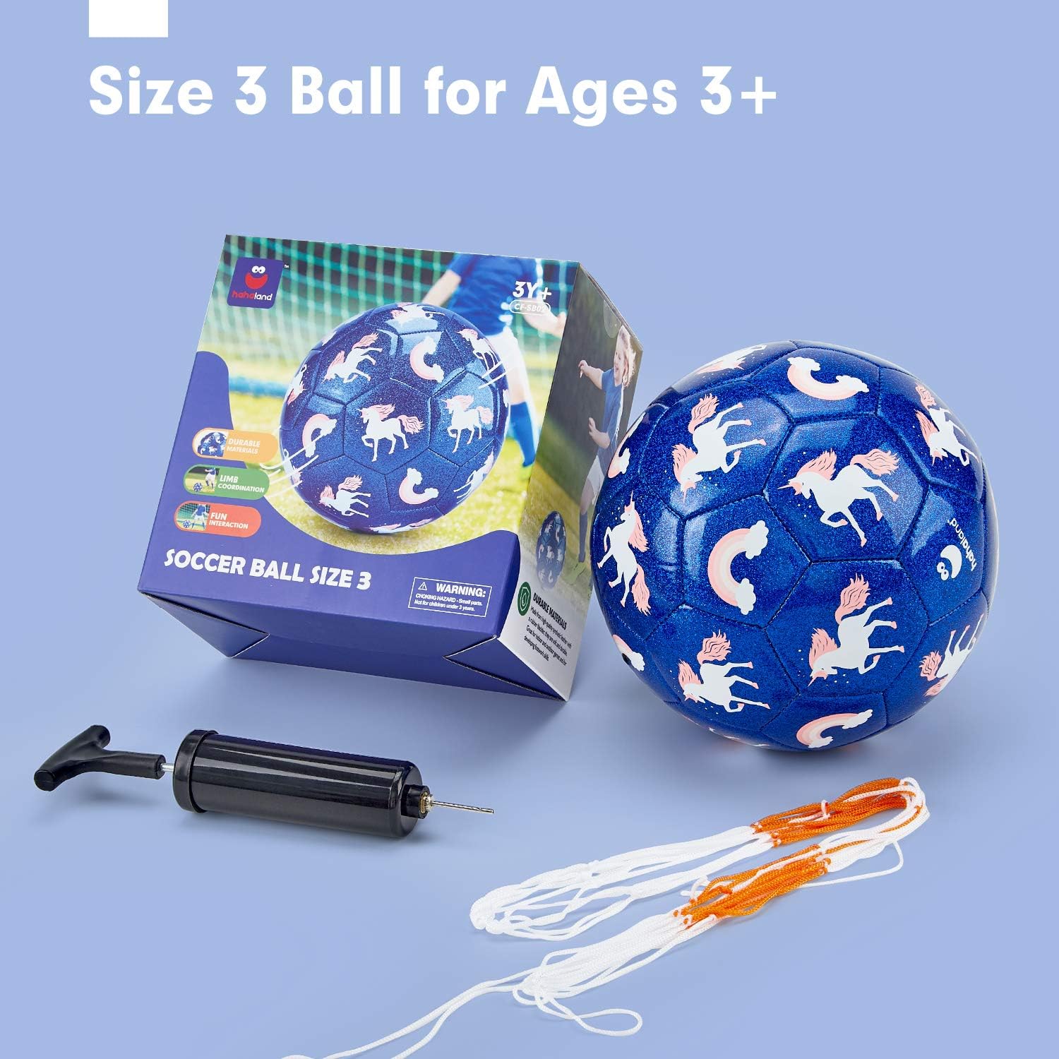 Thumbnail 6 de hahaland Fußball-Spielzeug mit Ballpumpe & Netz, Kinderfußball Größe 3 für drinnen & draußen (Einhorn-Design)