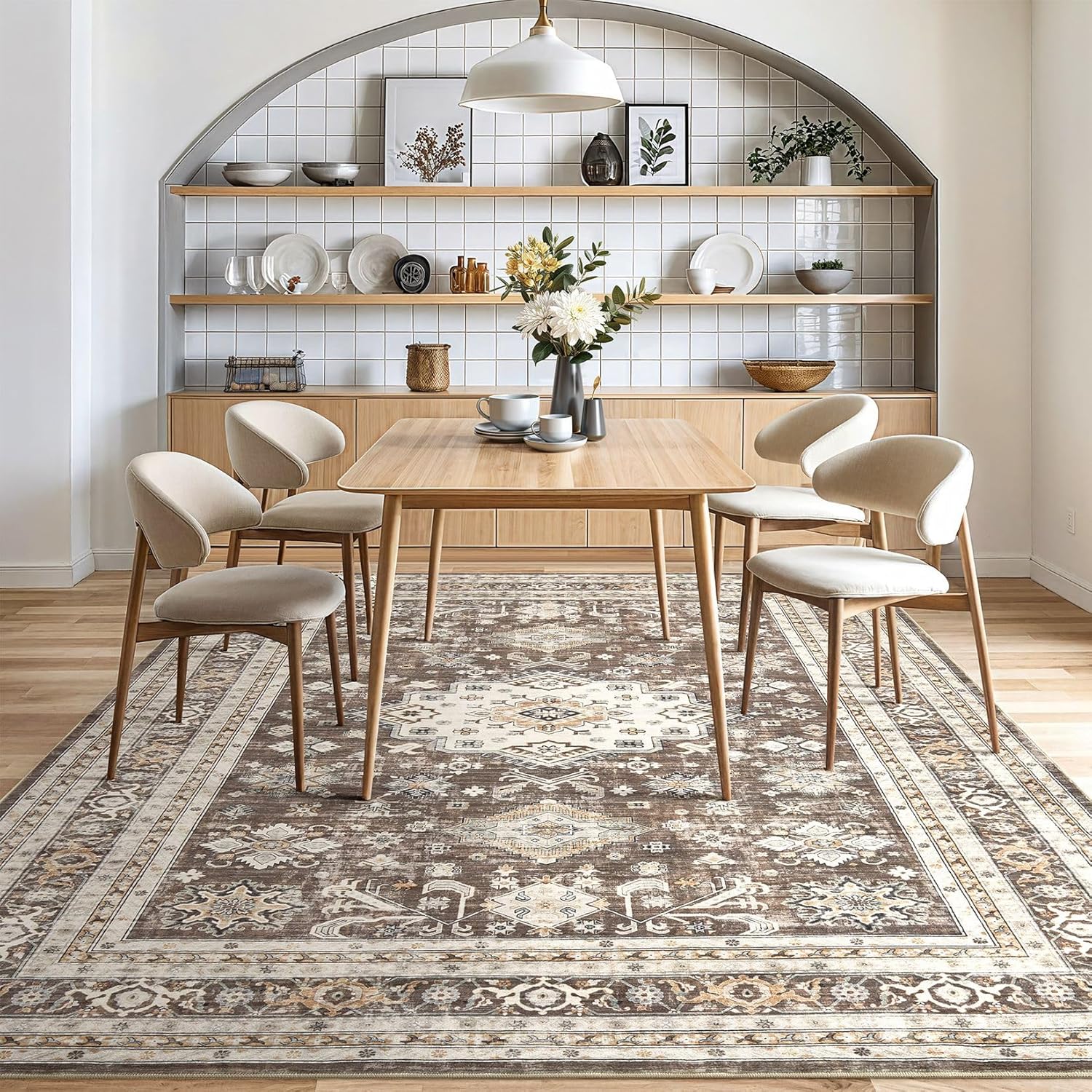 Thumbnail 6 de Vintage Living Room Area Rug 10x12 – Large Soft Washable Oriental Traditional Distressed Farmhouse Rug (Dark Brown)