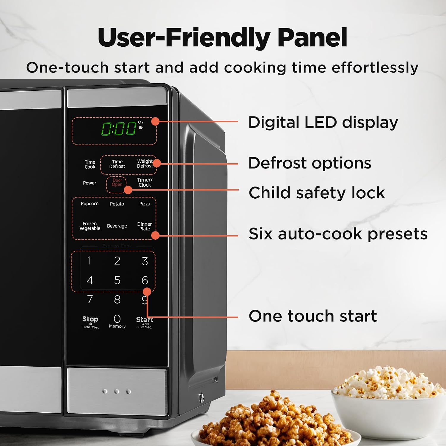 Thumbnail 3 de BLACK+DECKER 0.9 Cu. Ft. Countertop Microwave, 900W, 6 Auto Menus