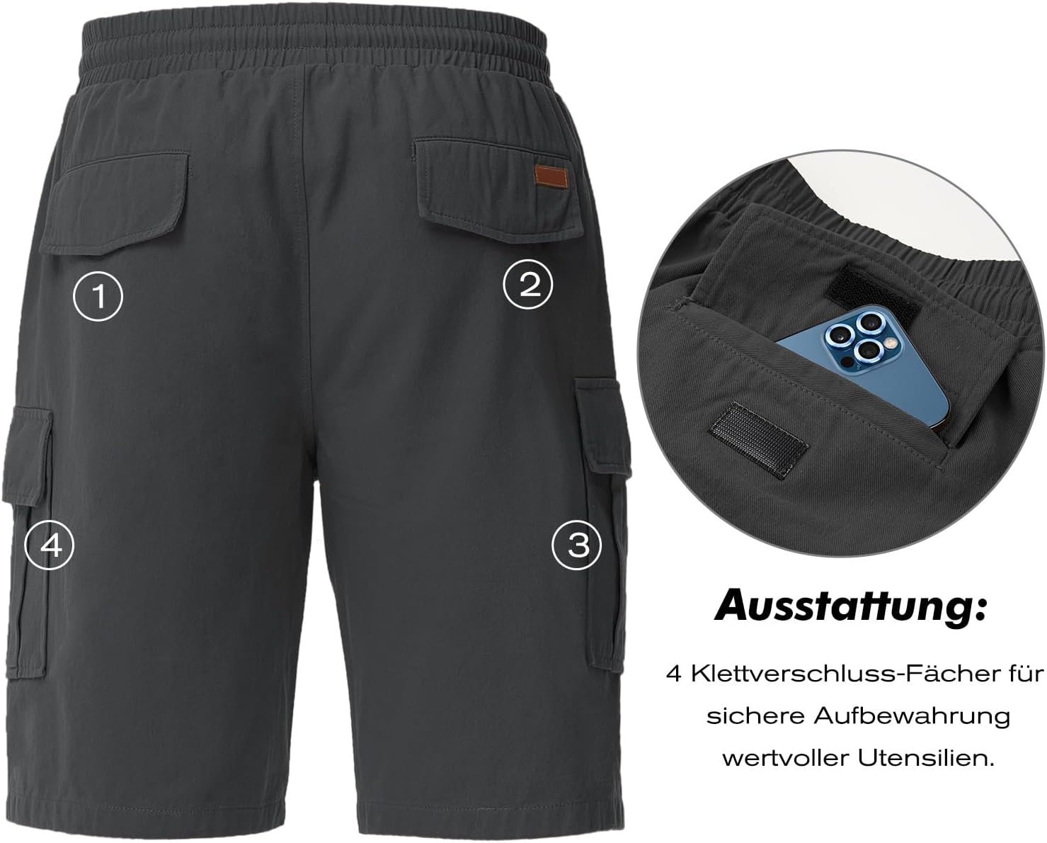 Thumbnail 3 de HMIYA Cargo-Shorts für Herren aus Baumwolle – kurze Bermuda mit Taschen