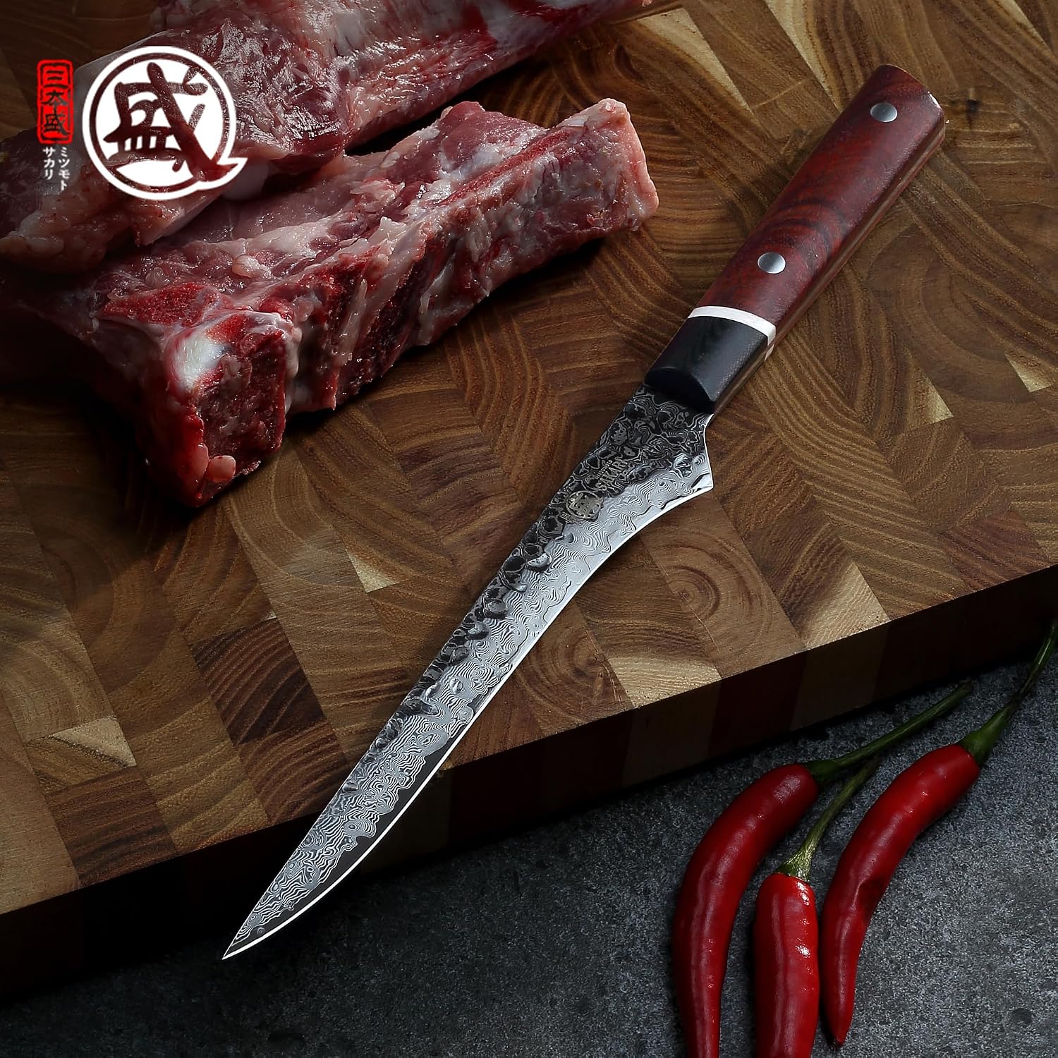 Thumbnail 6 de MITSUMOTO SAKARI nóż do trybowania 15 cm, stal damasceńska, rdzeń S440C