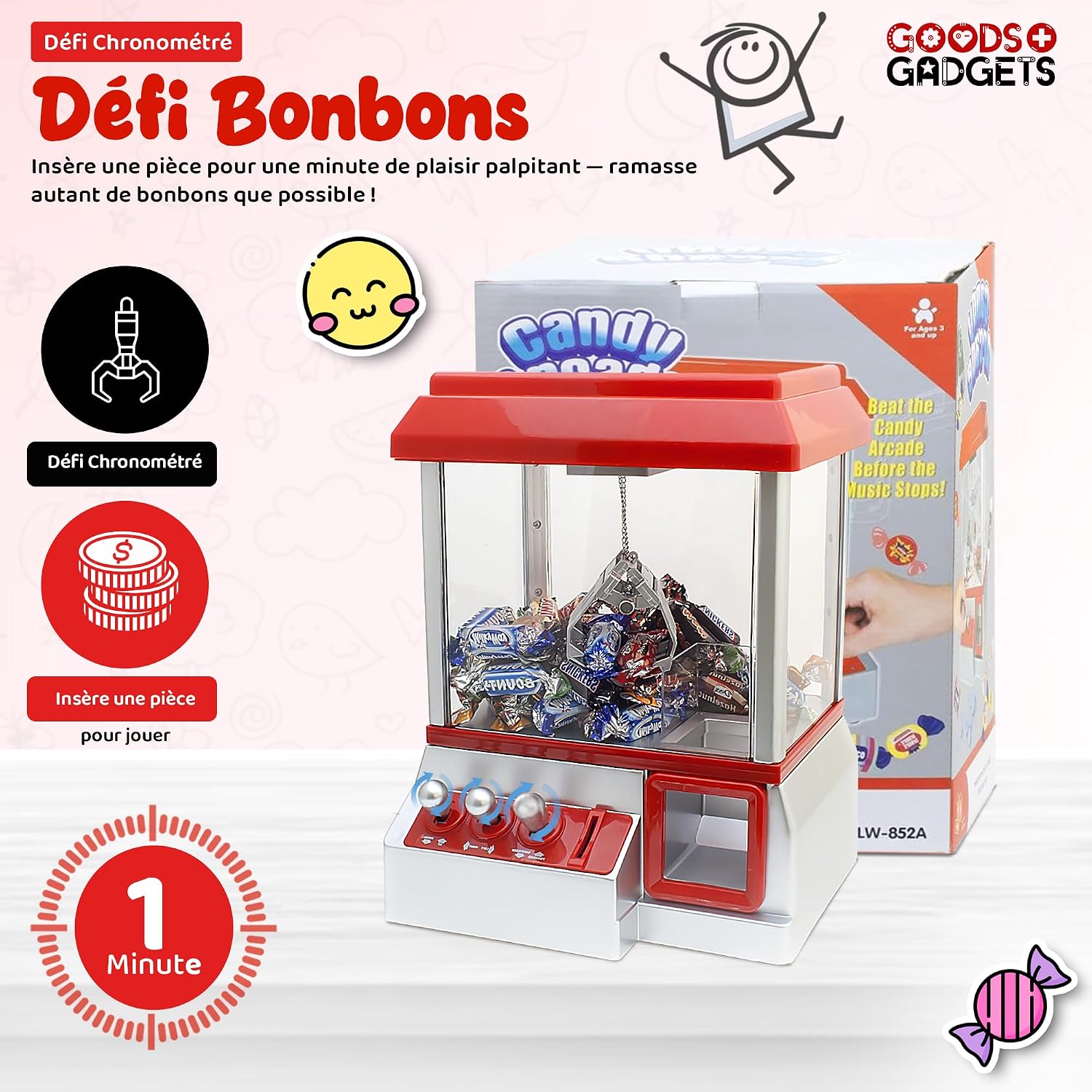 Detalle 2 de GOODS+GADGETS 19873592 Candy Grabber-snoepgrijpmachine, rood