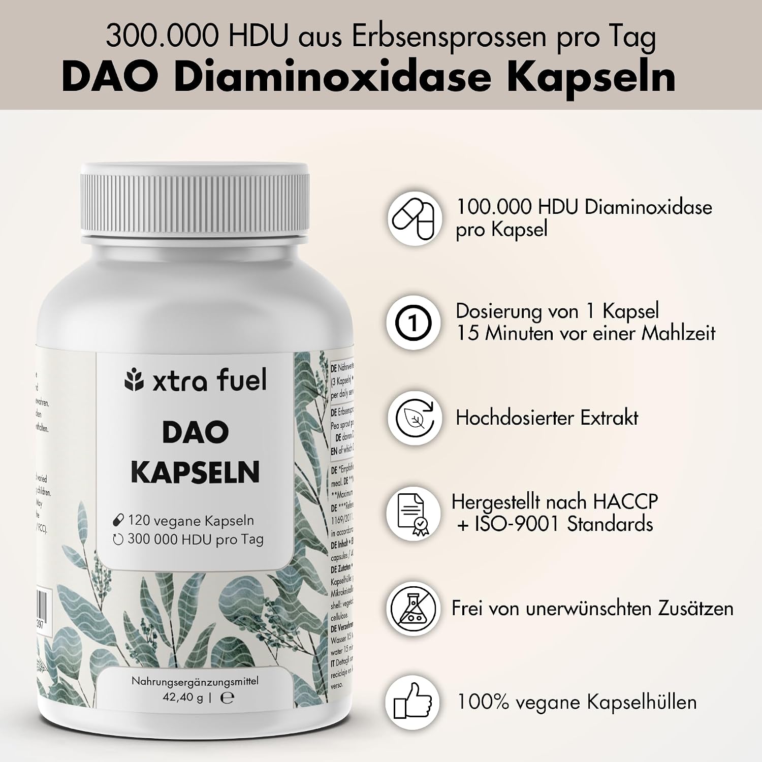 Detalle 2 de DAO Kapseln 120 Stück 300.000 HDU 🍃