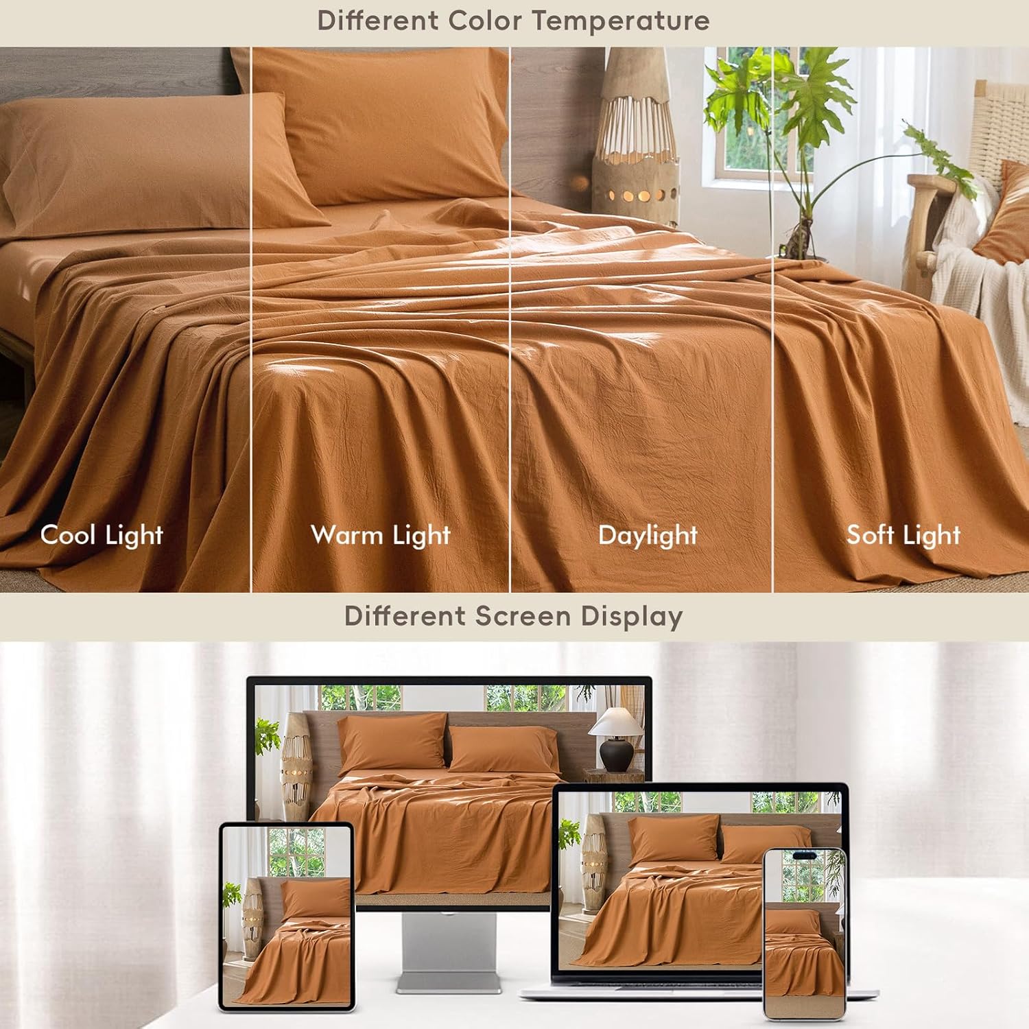 Thumbnail 6 de MooMee Bedding Sheet Set California King, 100% Cotton
