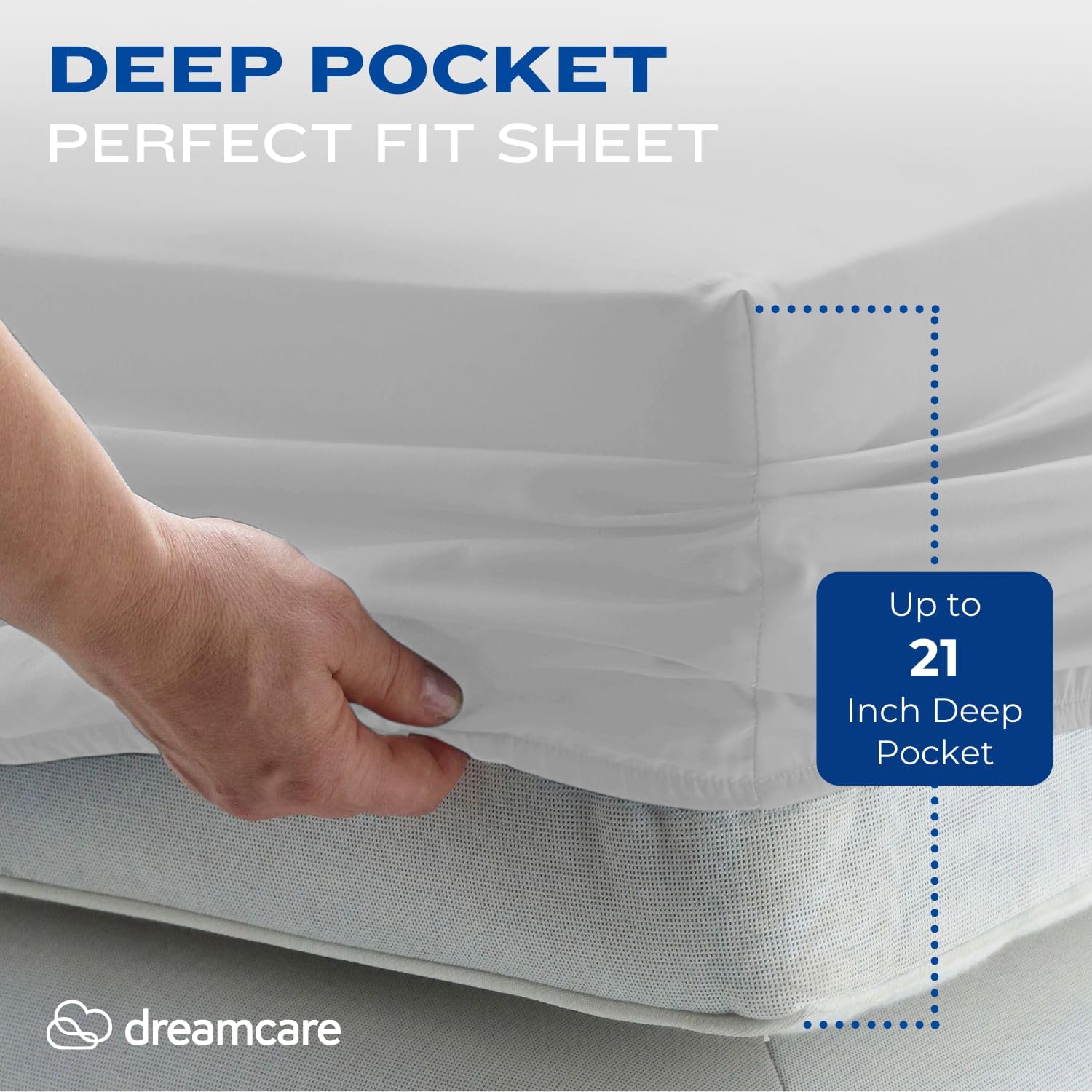 Detalle de DREAMCARE King Microfiber Sheets Set, Extra Deep, Light Gray with Side Pocket