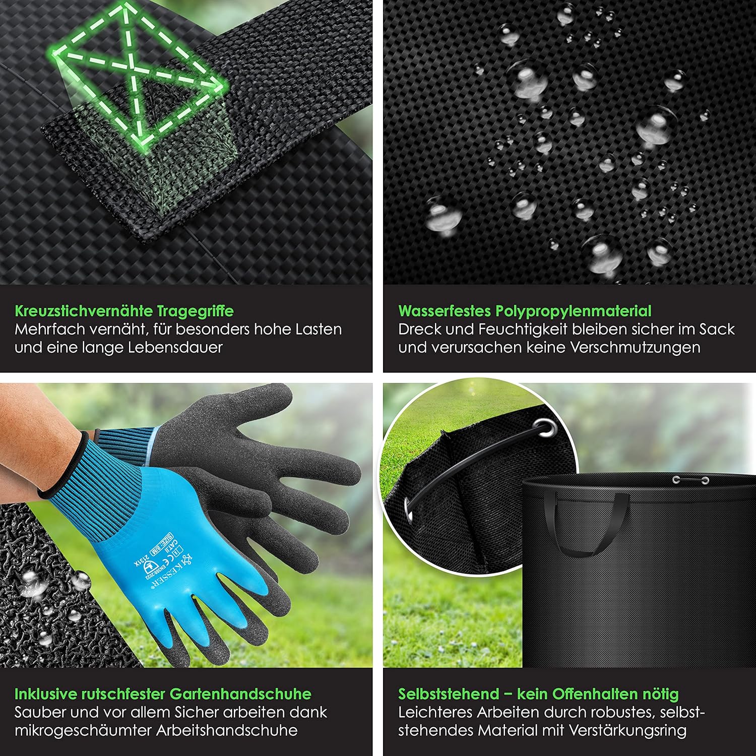 Thumbnail 2 de KESSER® Gartensack-Set (3x 272 l) mit Handschuhen, selbststehend, 4 Tragegriffe