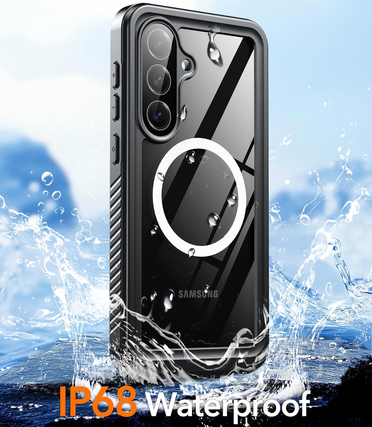 Detalle de Oterkin Waterproof MagSafe Case for Samsung S26 (IP68) with Screen & Camera Protection, Black