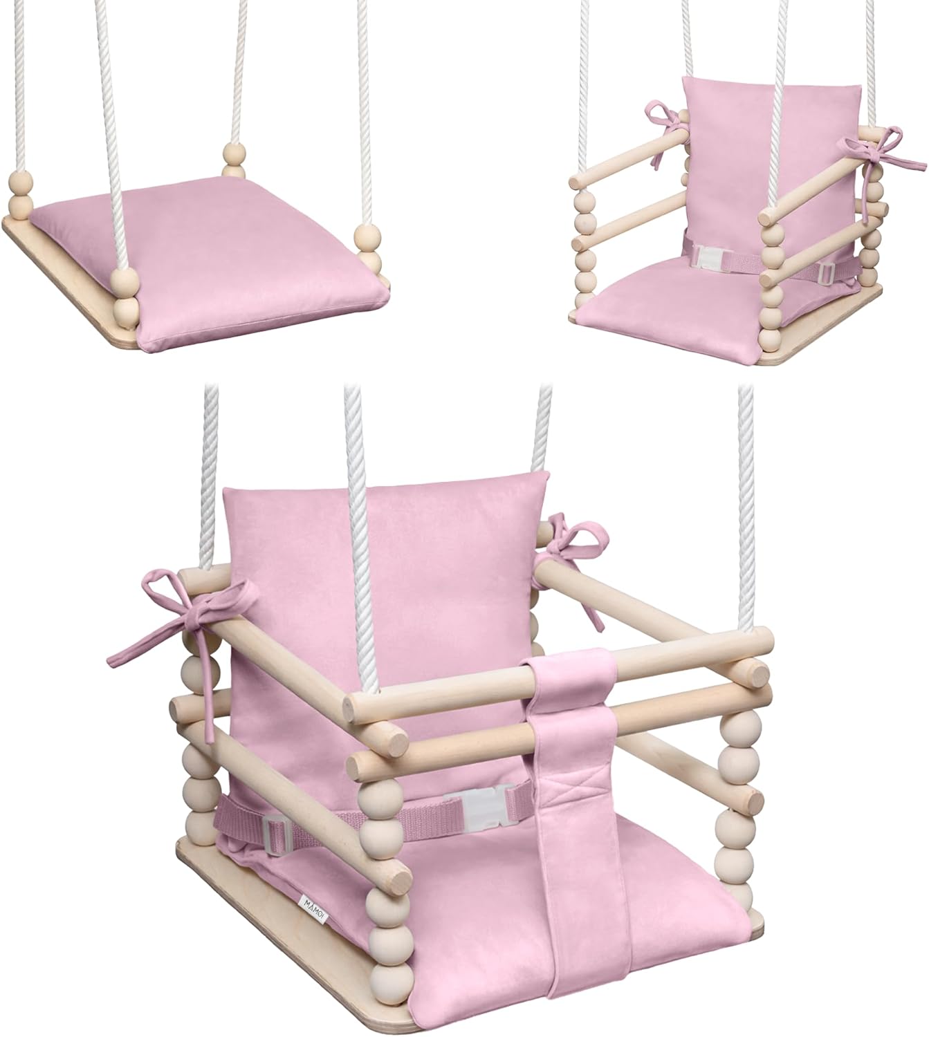 MAMOI 3-in-1 Kinderschaukel mit Sicherheitsgurt – höhenverstellbar, Indoor‑Montage, stabile Konstruktion