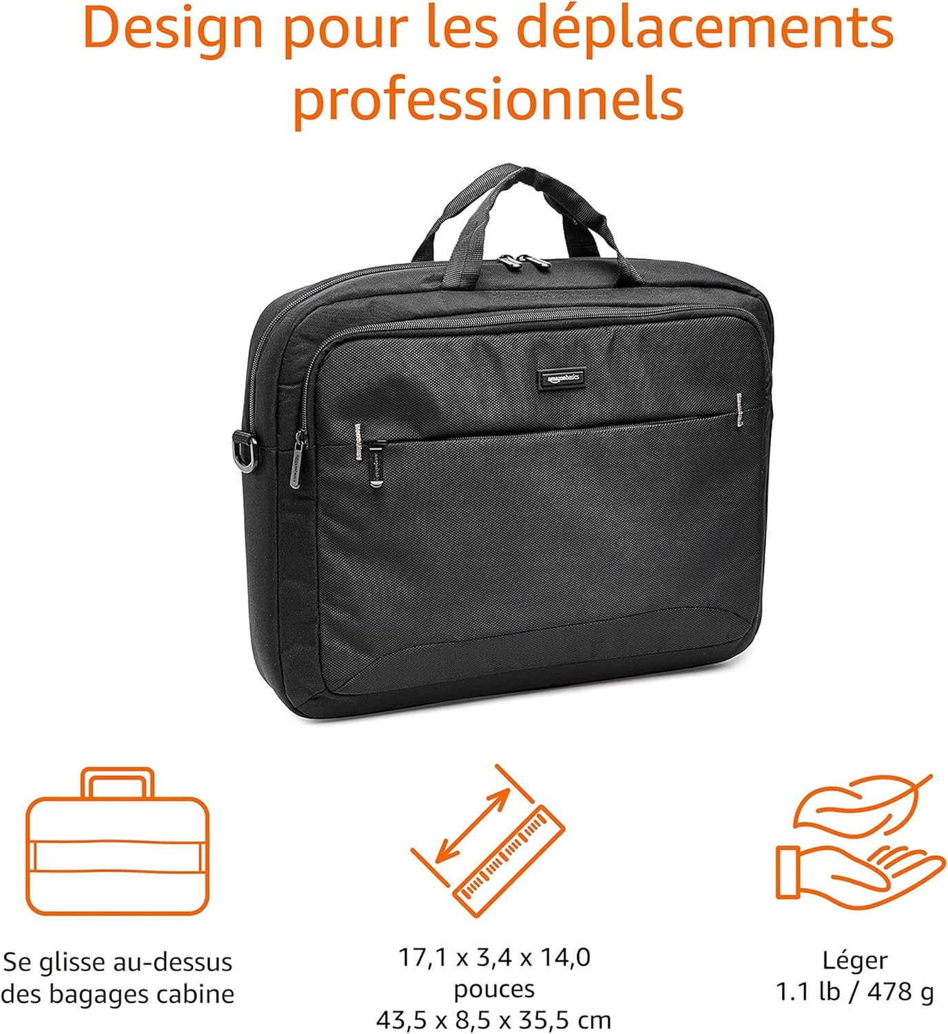 Thumbnail 5 de Amazon Basics Mallette de transport ordinateur portable avec bandoulière et poches accessoires (jusqu’à 44 cm) noir