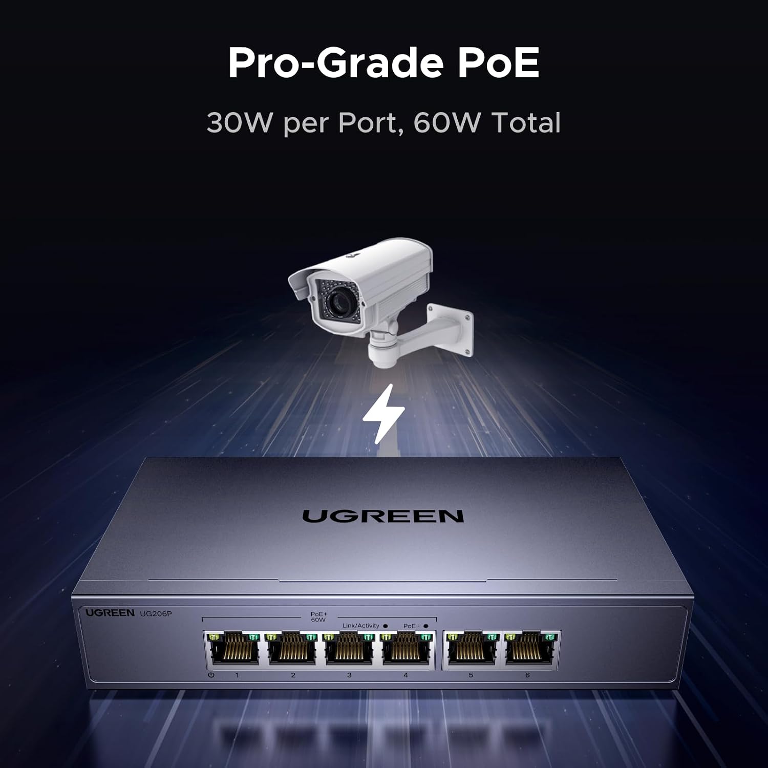 Detalle 2 de UGREEN PoE-gigabitswitch met 4 PoE-poorten, 2 gigabitpoorten en 60 W