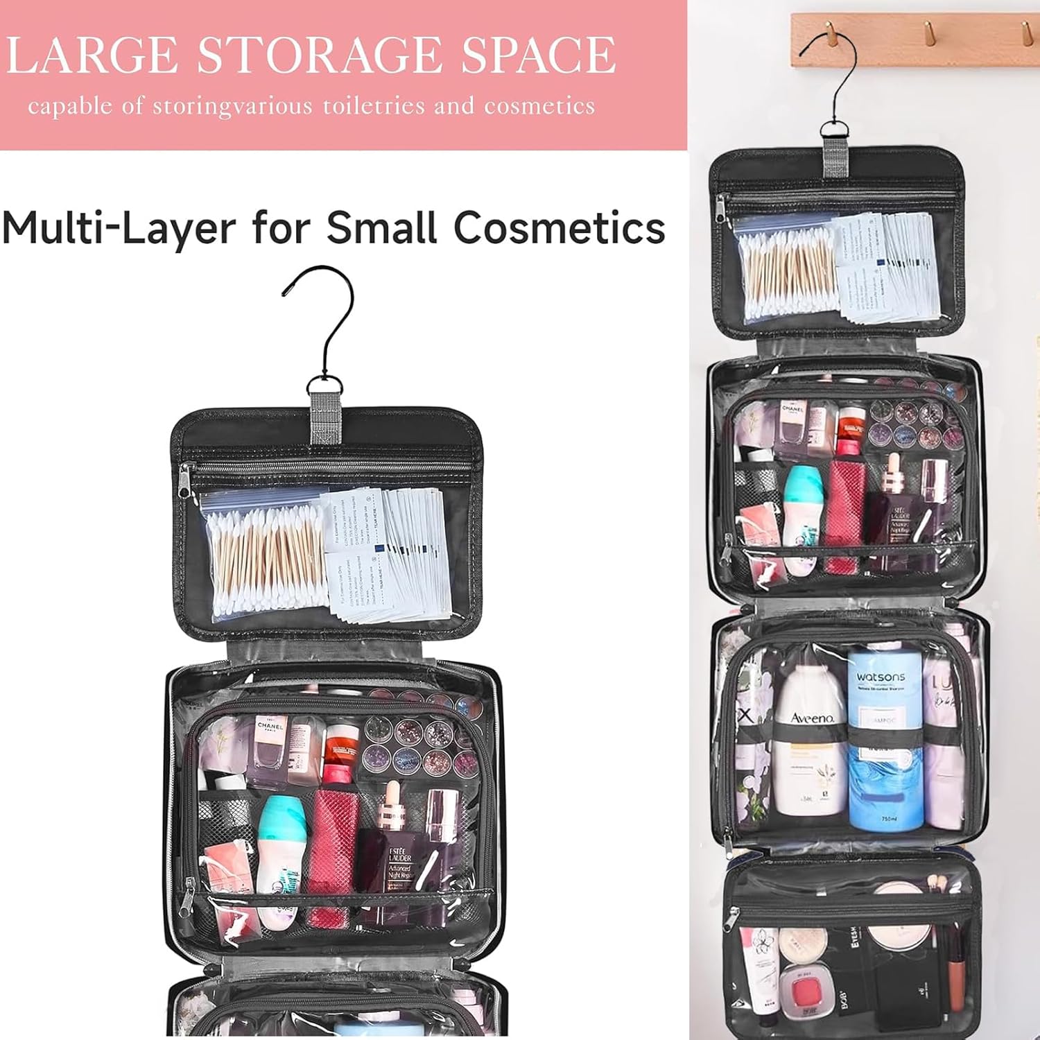 Detalle 2 de Trousse de toilette voyage grande capacité avec crochet 360° — Voyage Femme & Homme (noir)
