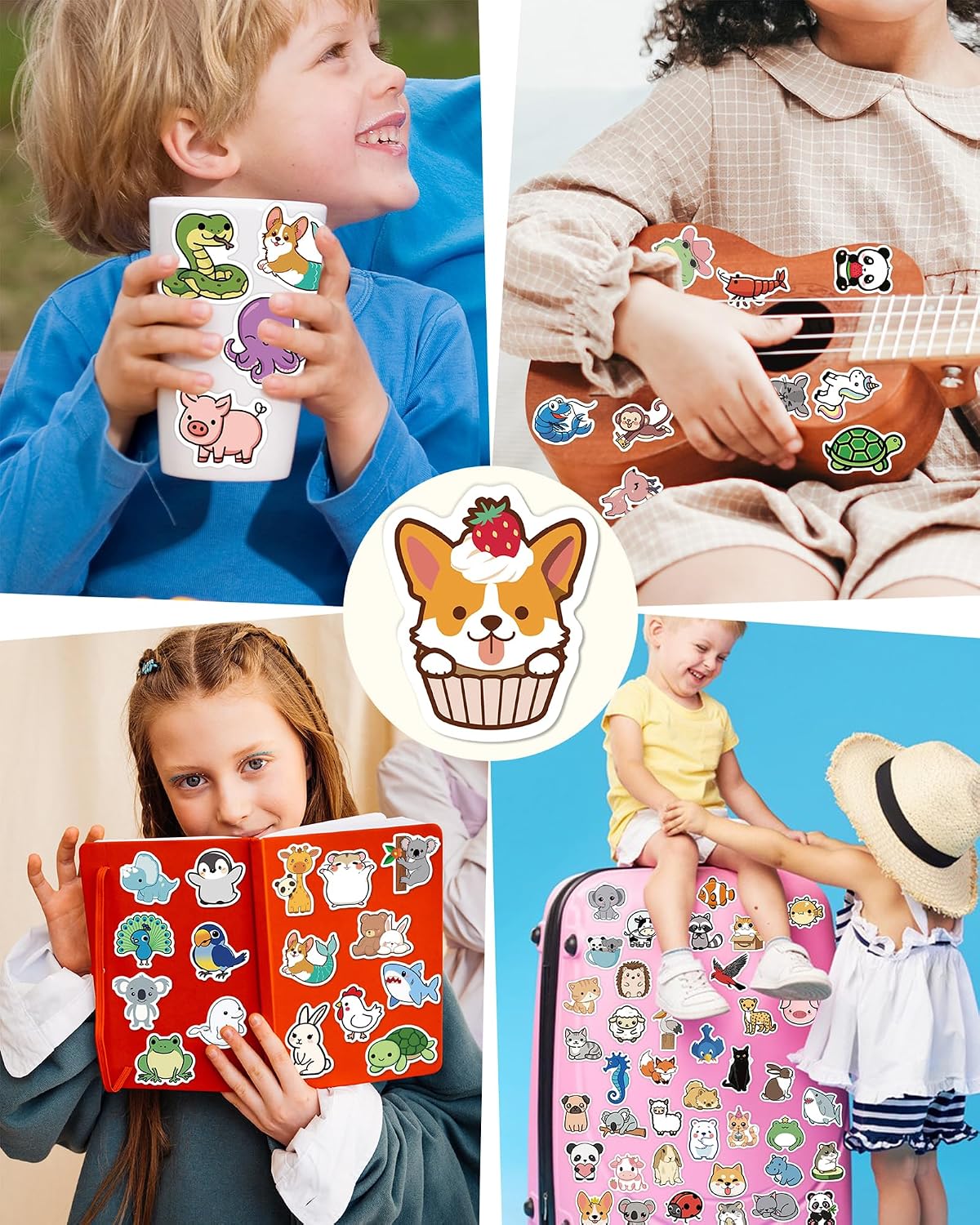 Detalle 2 de pcnearty 100 Pcs Animal Stickers for Kids 🐾