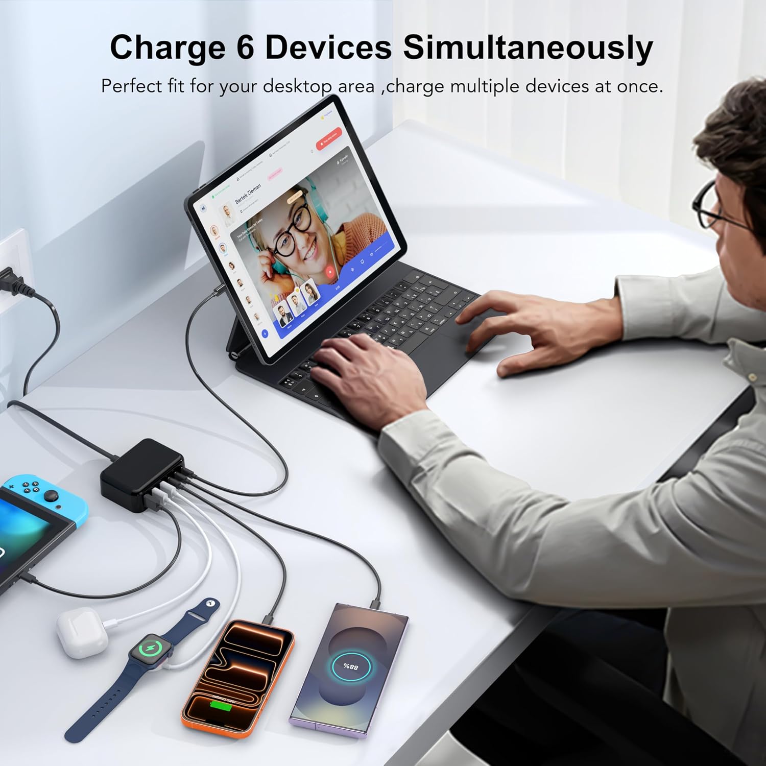 Thumbnail 4 de BREEKET HNT-PC606 100W GaN 6-Port USB Charging Station, 3 USB-C & 3 USB-A
