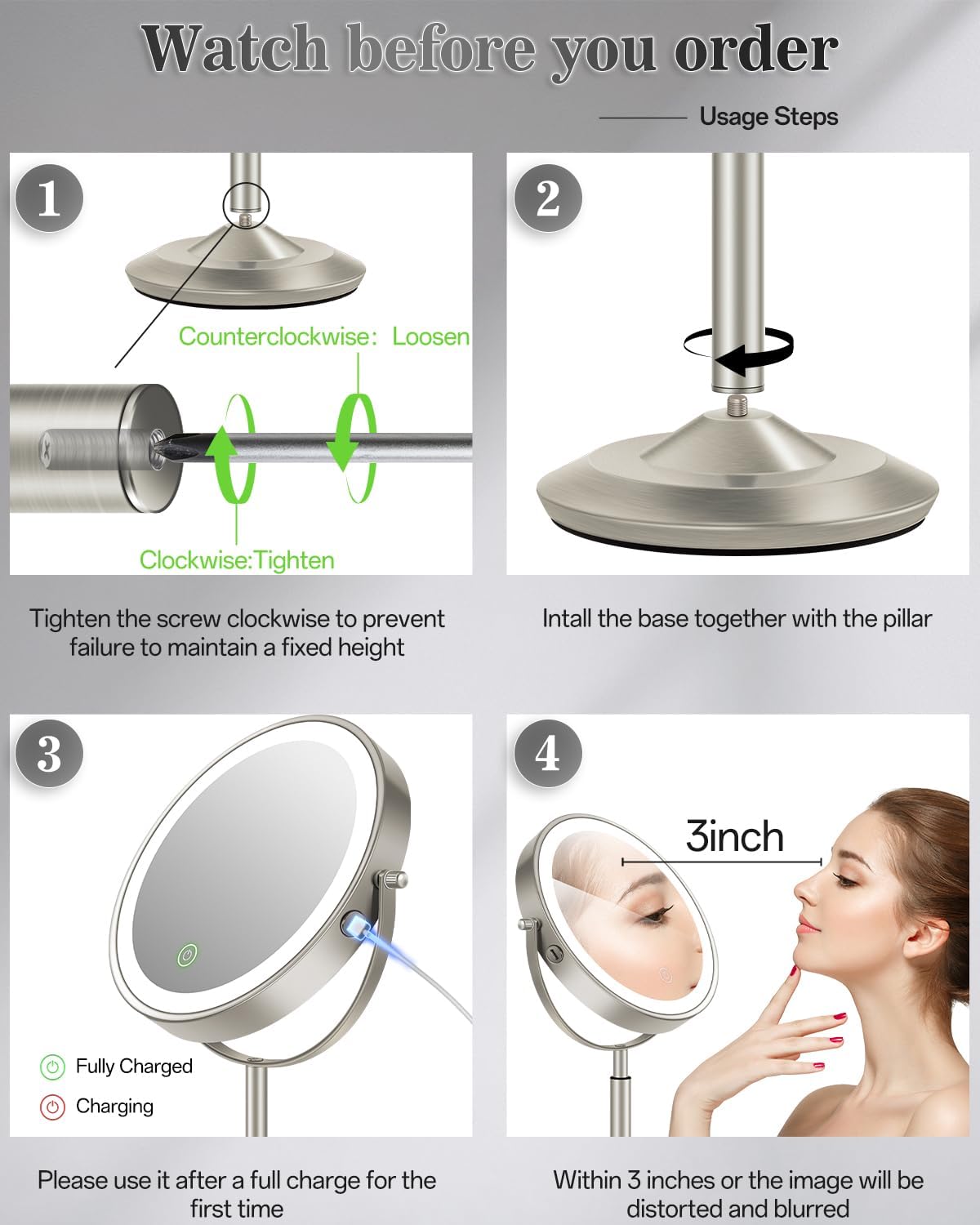 Thumbnail 1 de vpu VPU Makeup Mirror with Lights (1X/30X), 3000mAh Rechargeable LED Magnifying Vanity Mirror