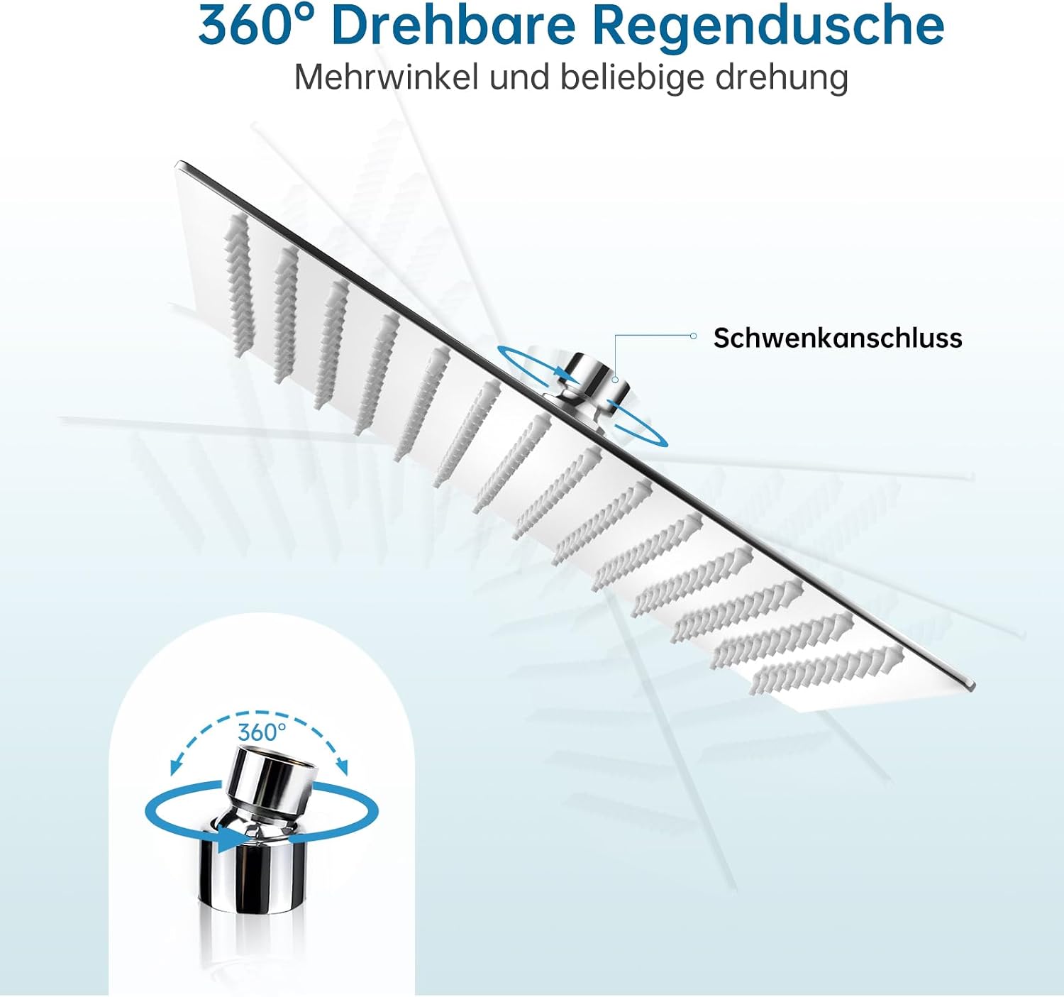 Detalle de HAUSPROFI Antikalk-Duschkopf quadratisch 12 Zoll – Regenduschkopf aus Edelstahl, poliertes Chrom