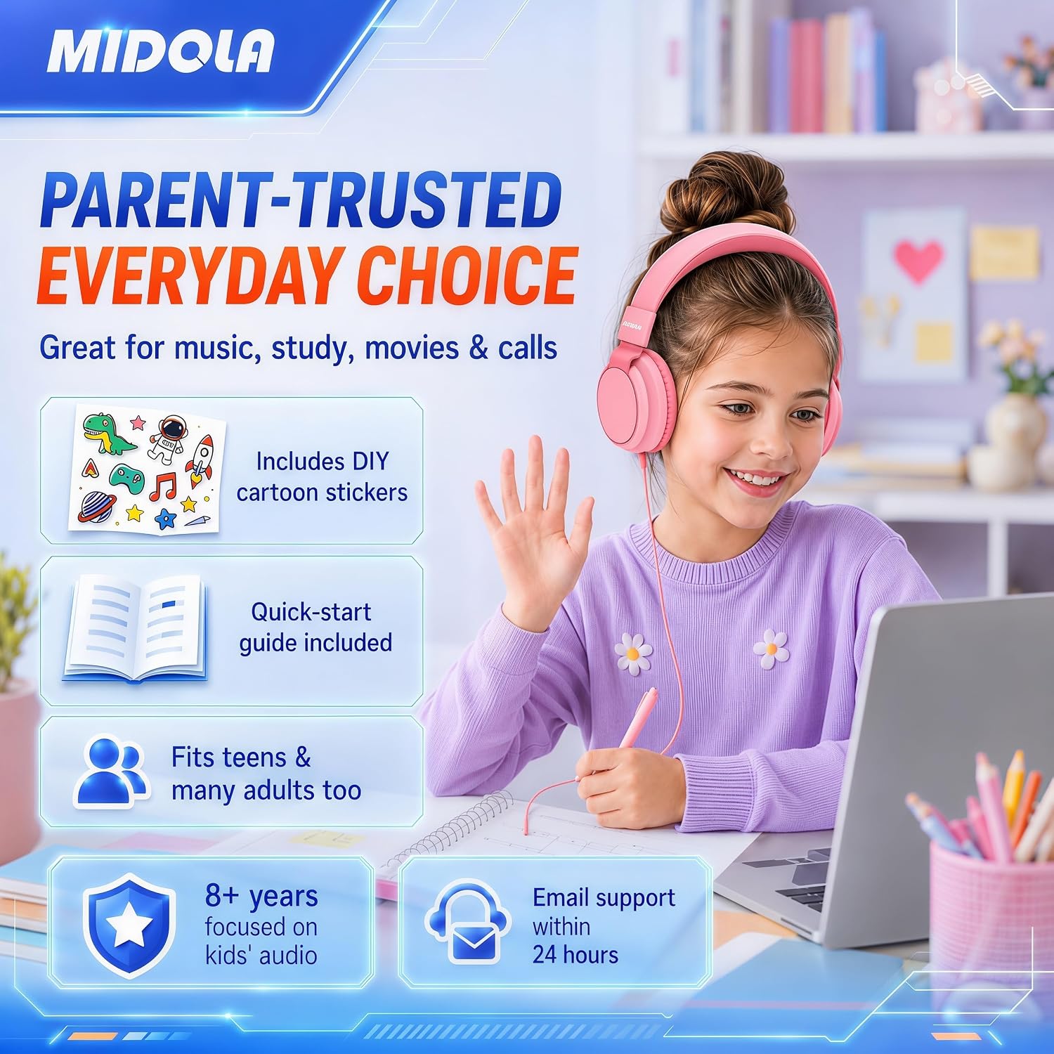 Detalle de Midola Kids Headphones with 85/94dB Volume Limit