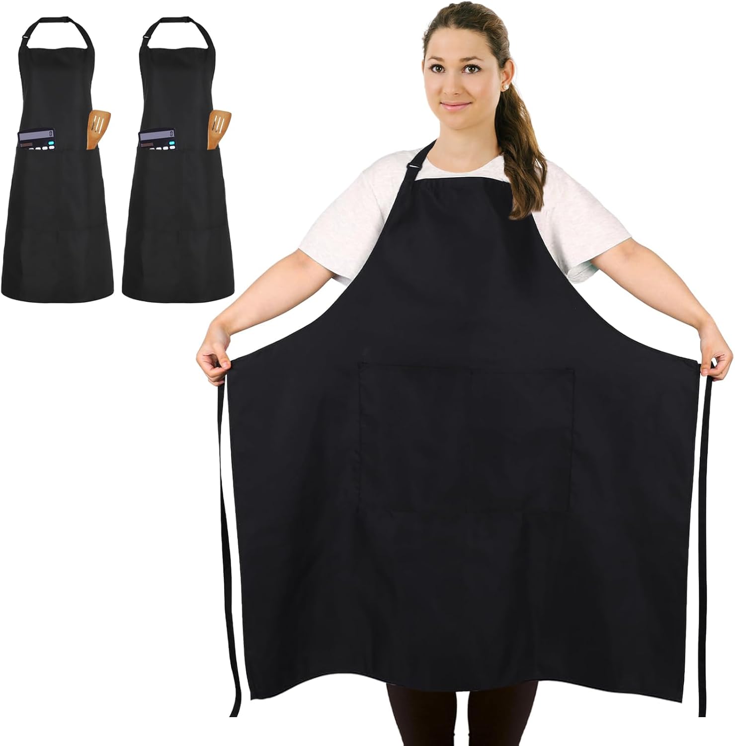 Detalle de FunChaos Plus Size Chef Apron (2 Pcs) – Black, Unisex with 2 Pockets